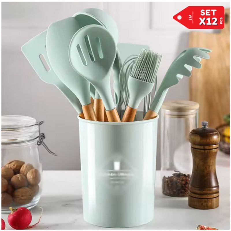 INSPIRA MARKET - Balde de utensilios de silicona cucharones set x12 pcs