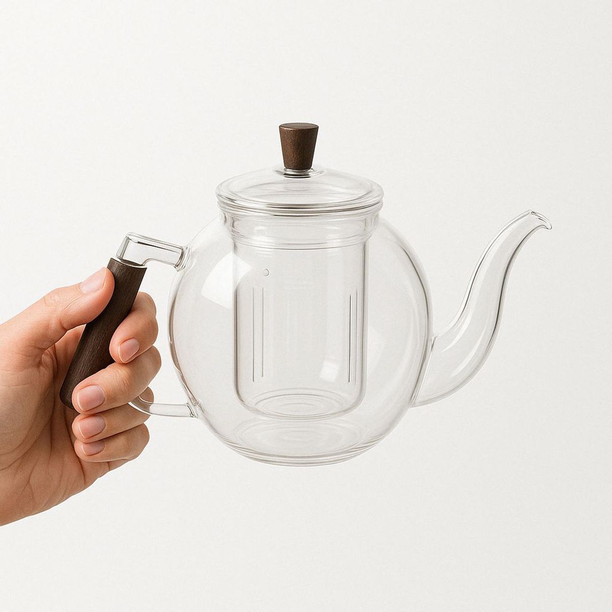 GENERICO - Tetera de vidrio con Infusor y Asa de Madera