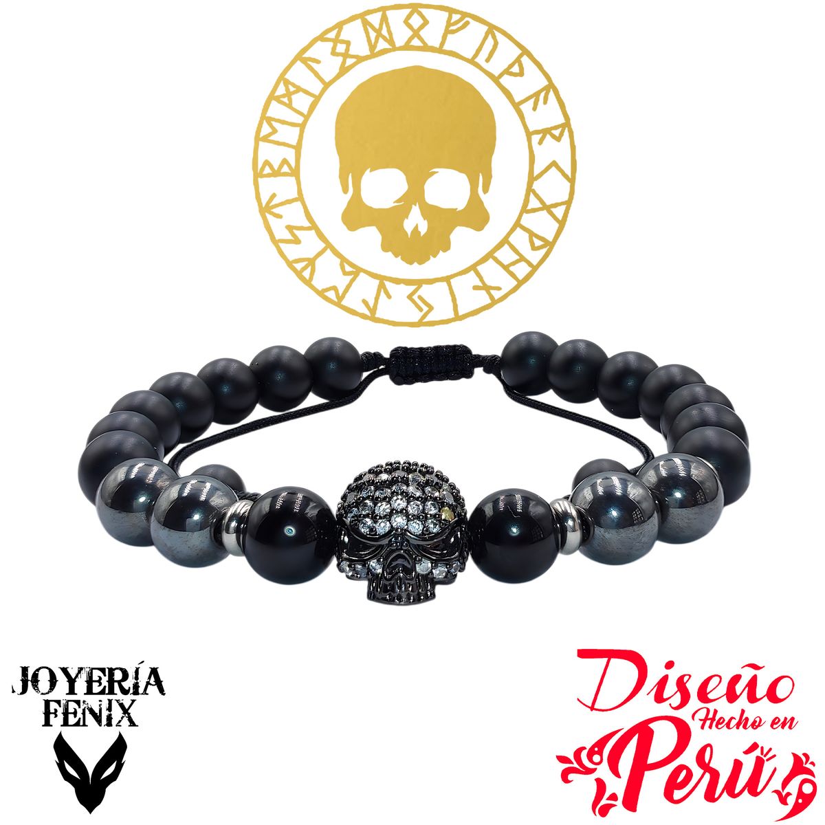 JOYERIA FENIX - Pulsera Piedra Natural Cráneo Zircón - Joyeria Fenix