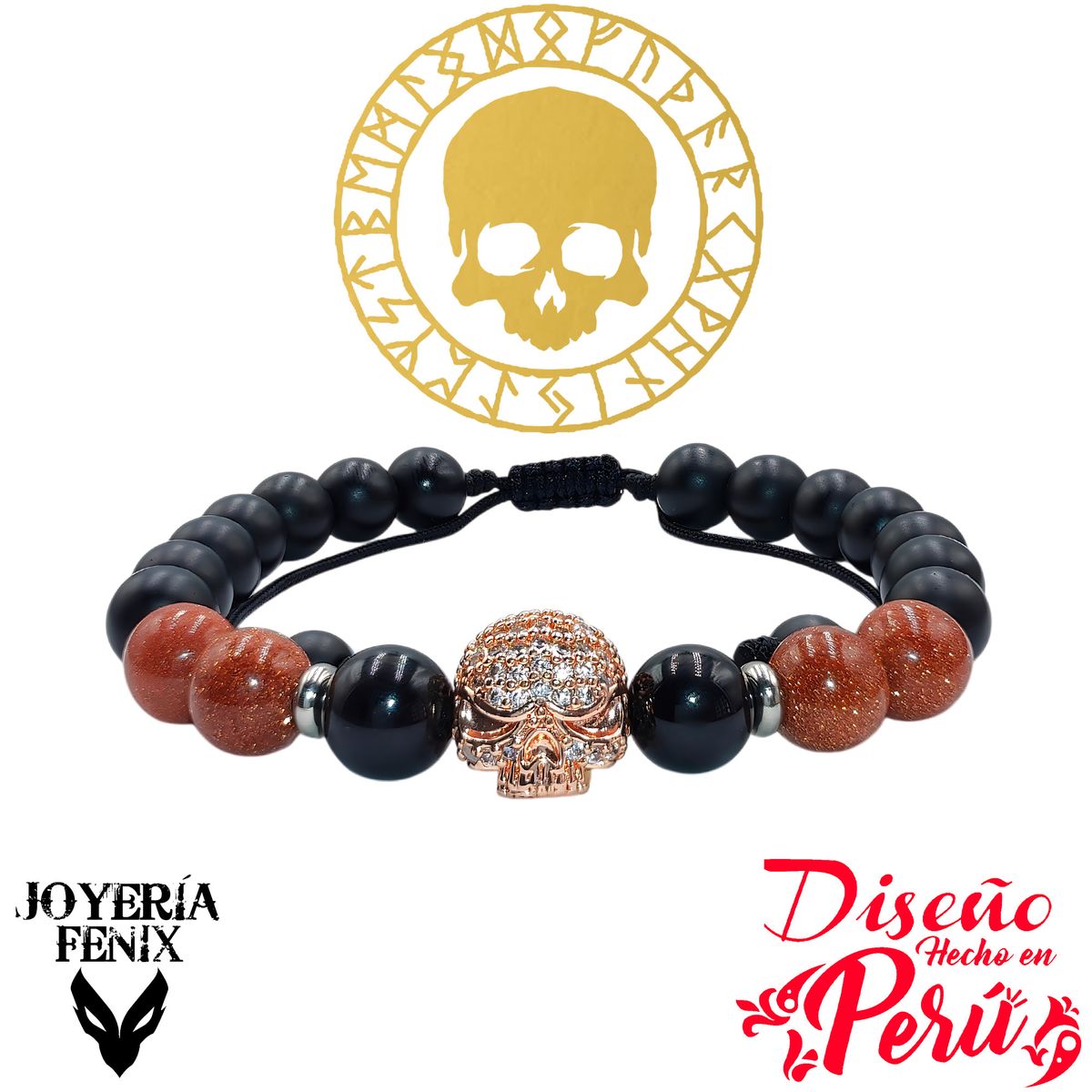 JOYERIA FENIX - Pulsera Piedra Natural Cráneo Zircón - Joyeria Fenix