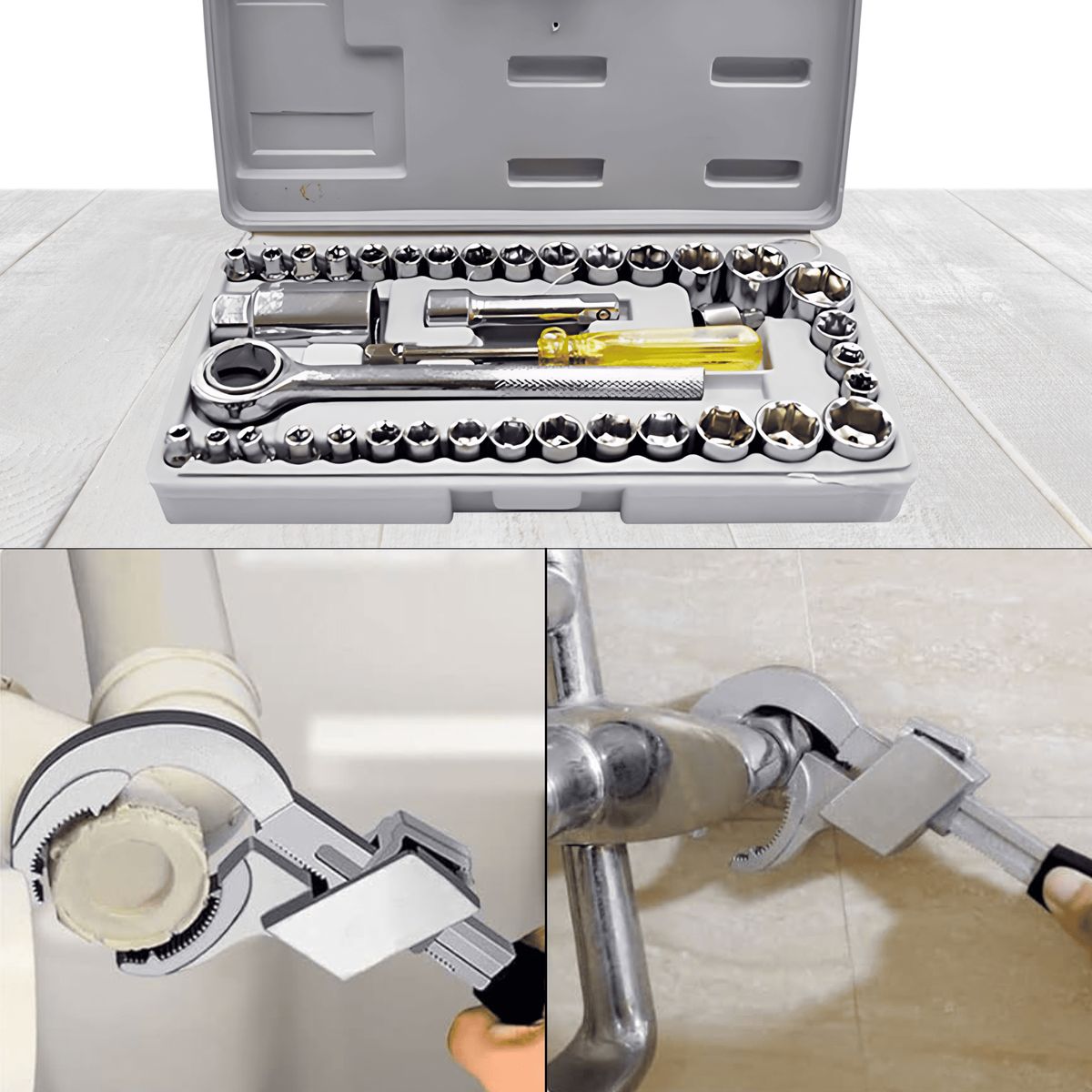 ROSH - Combo Pro: Juego de Dados 40 pzs. + Llave Gasfitería Alta Resistencia