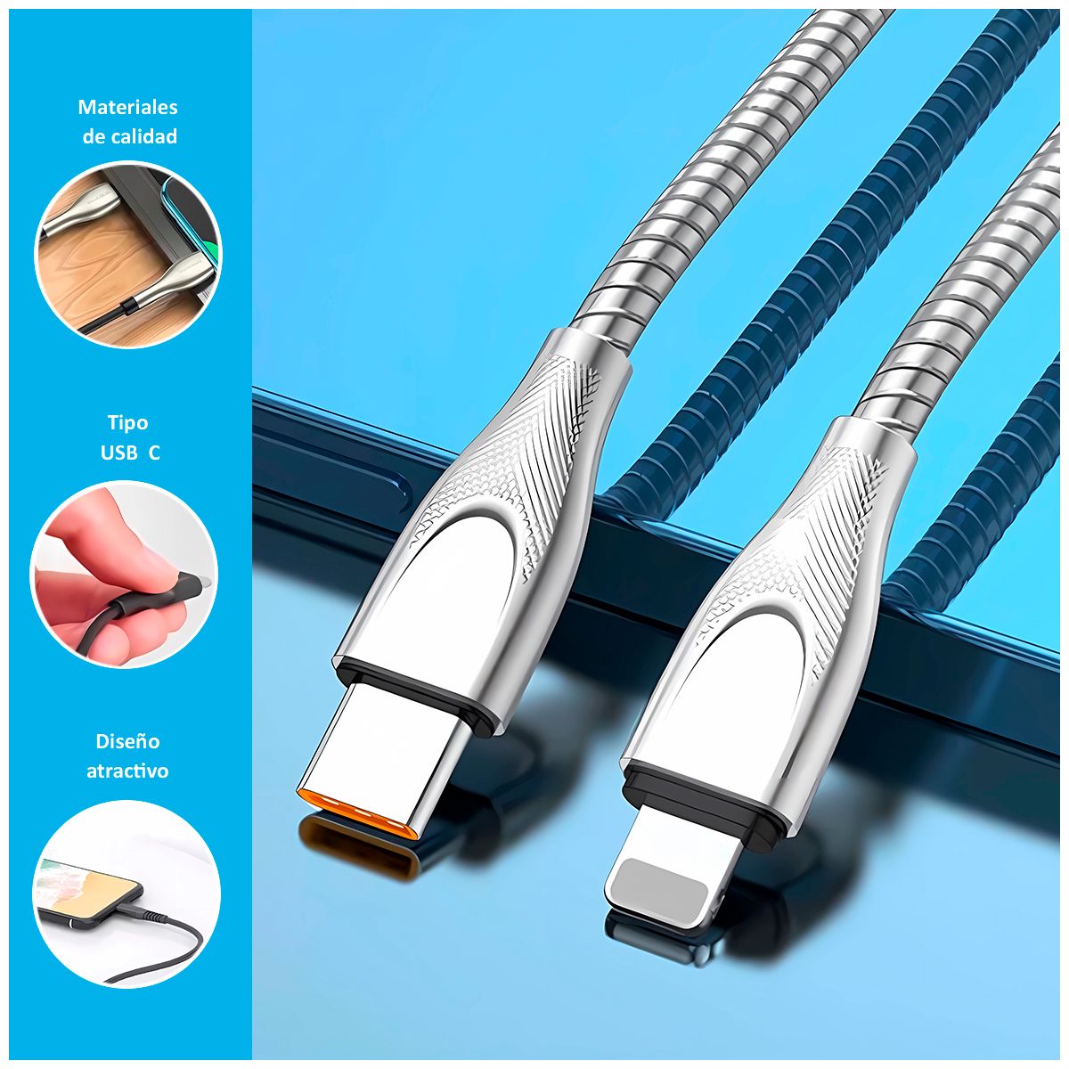 GENERICO - Cable BC-017T con Entrada USB-C a USB-C de 120cm Gris