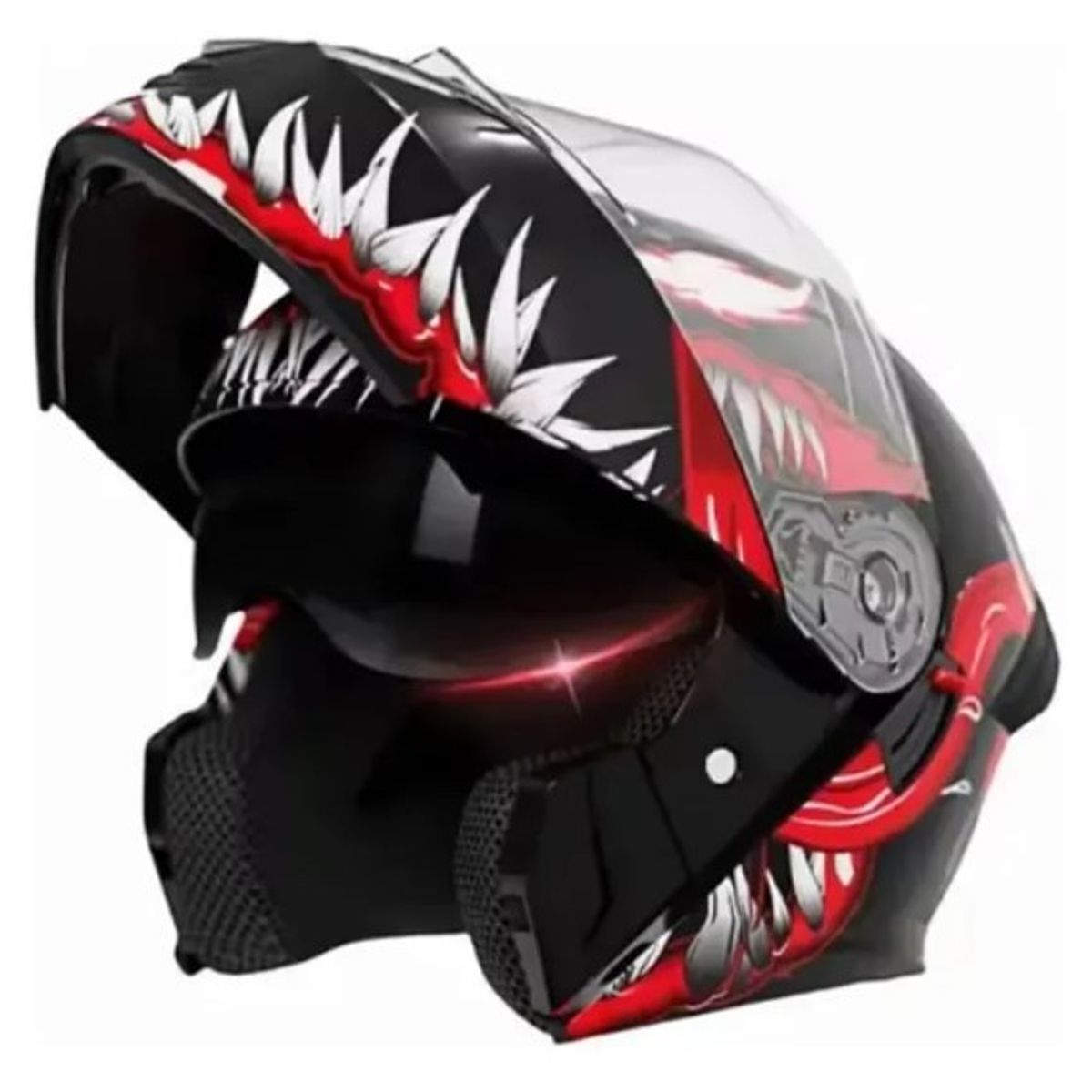 UNIVERSAL - CASCO MOTO DOBLE VISOR ROJO BRILLO CON LUZ LED - TALLA L