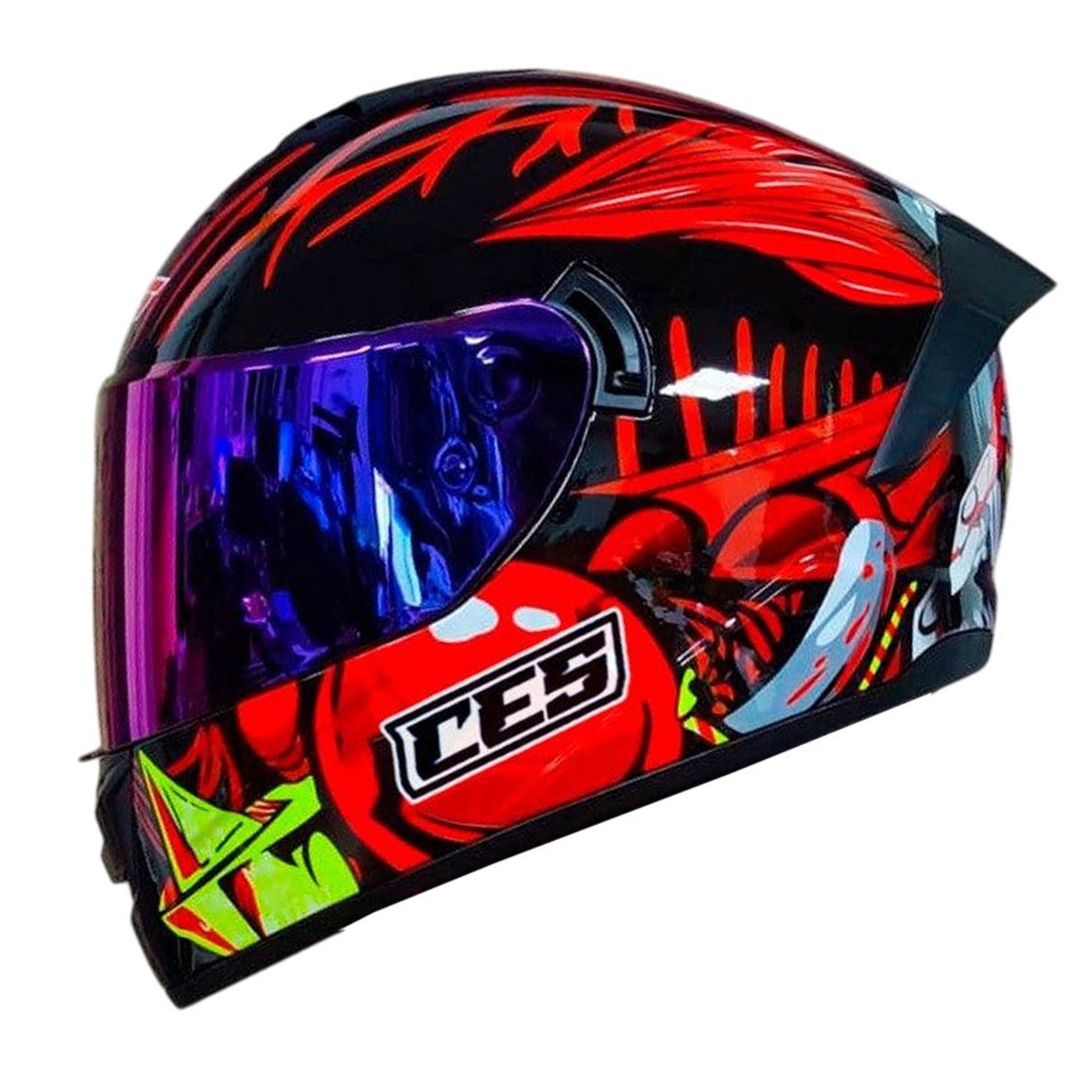 CES - CASCO MOTO DOBLE VISOR ROJO BRILLO CON LUZ LED - TALLA XL