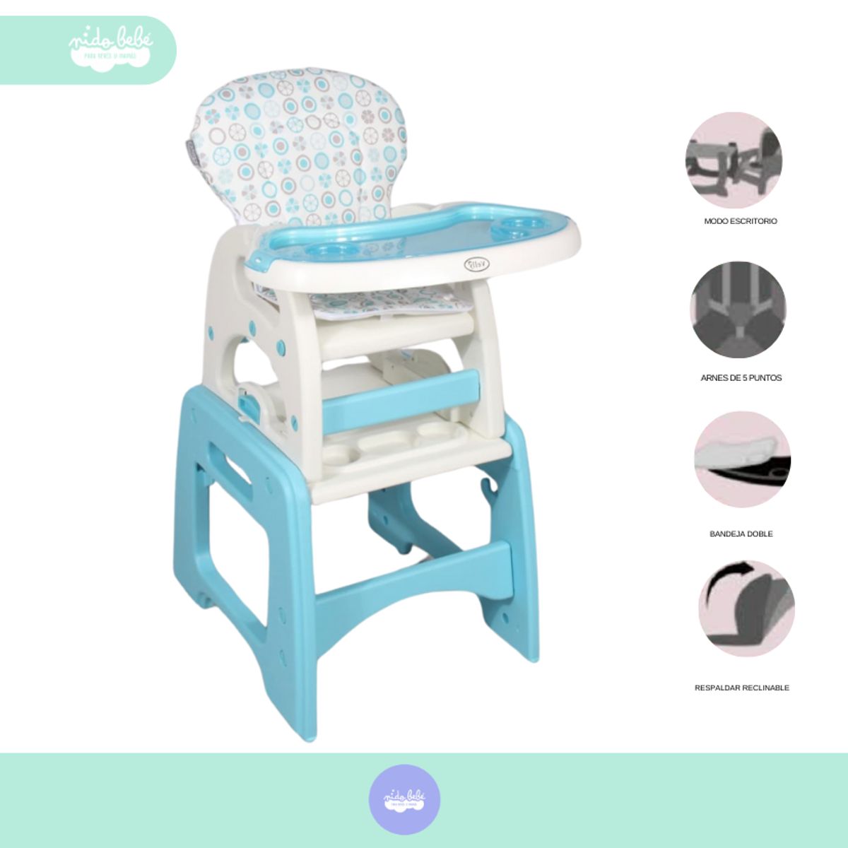 GENERICO - Silla De Comer convertible en Carpeta color celeste