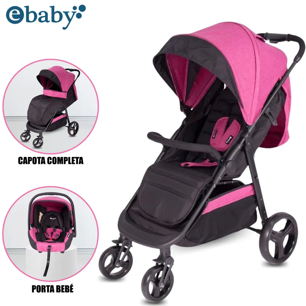 EBABY - Coche de Paseo «URBAN» con Porta Bebé Pink