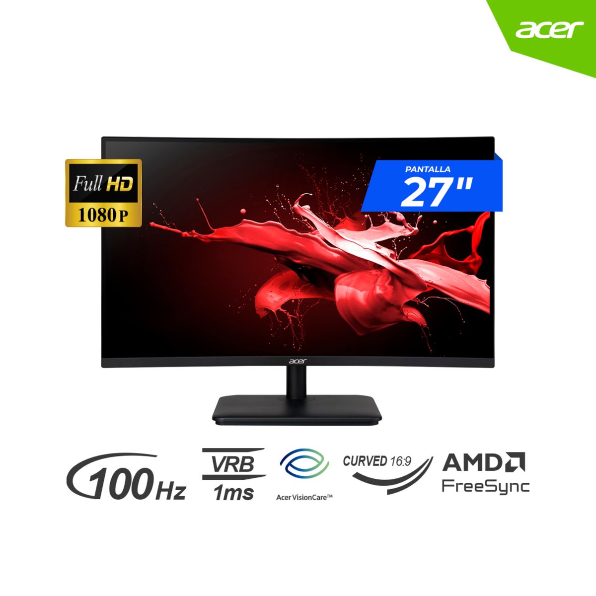 ACER - MONITOR ACER LED 27" CURVO ED270R HBMIIX 1920 X 1080 FULL HD 100HZ 1MS HDMI DP FREESYNC