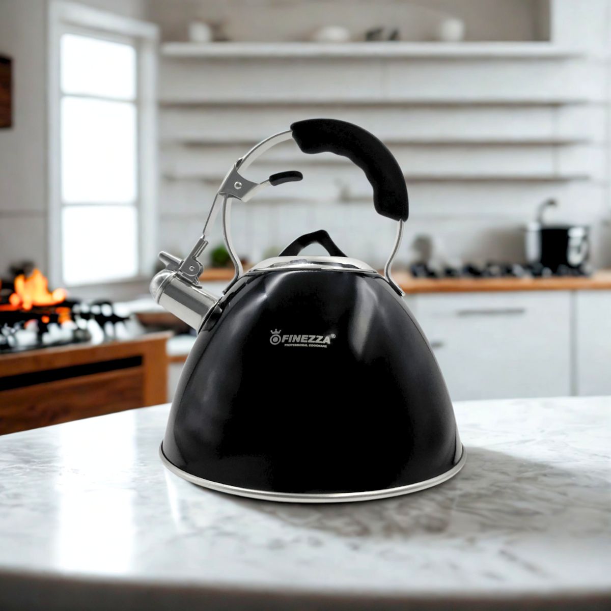 FINEZZA - Tetera de 3 Litros FINEZZA de Acero Inoxidable Color Negro FF-T0070-IN