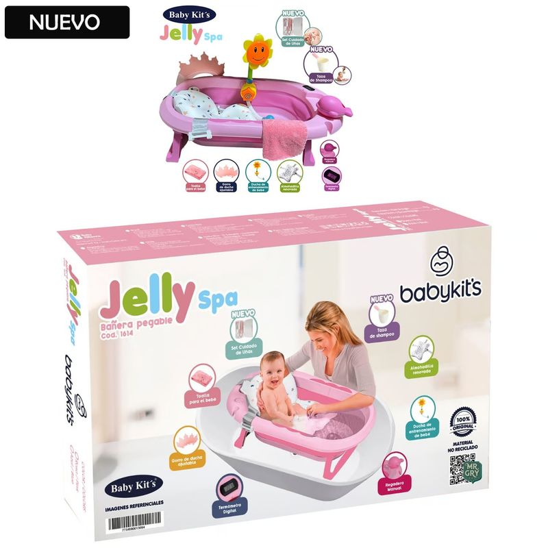 BABY KITS - Tina Bañera Plegable JELLY SPA Con Termómetro Rosado