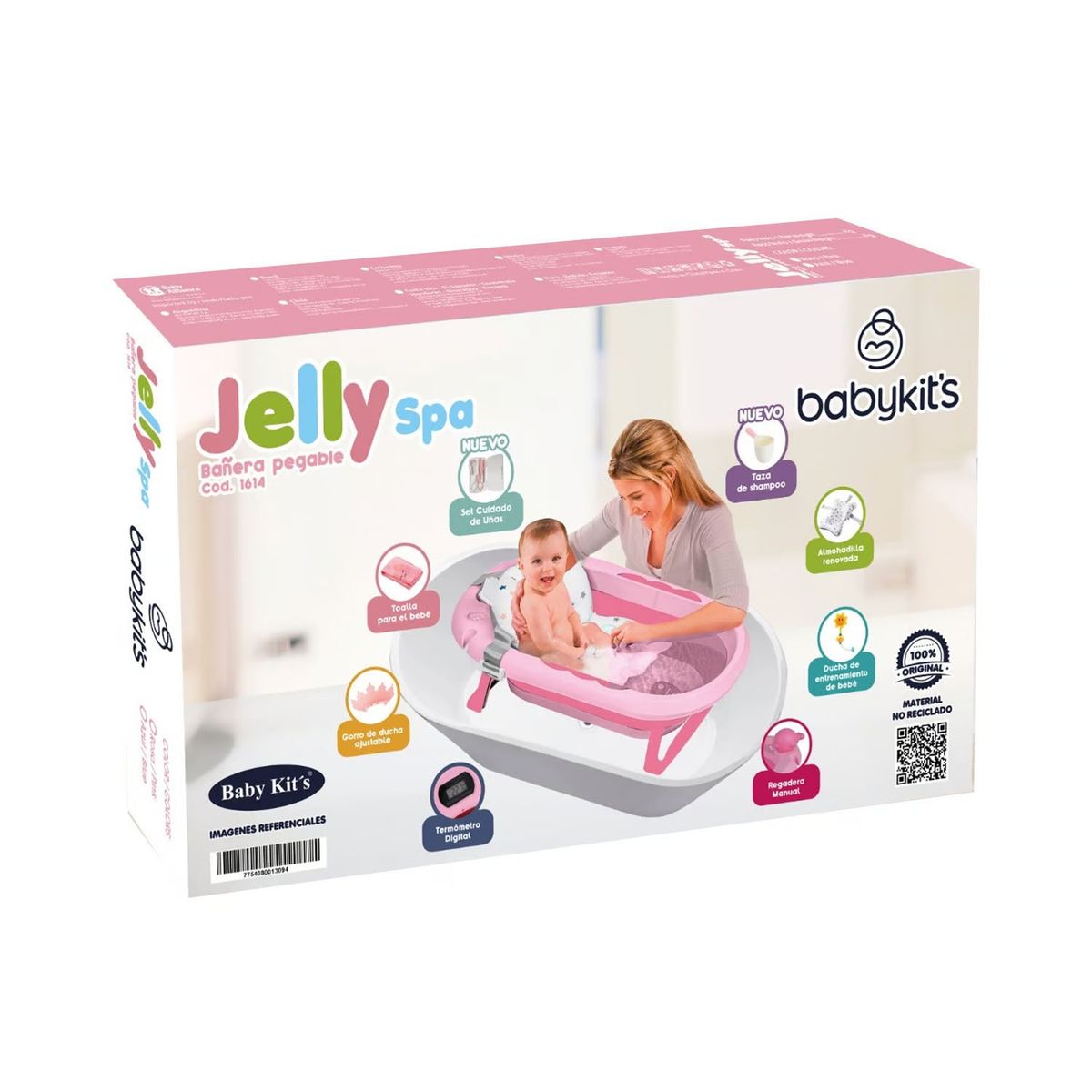 BABY KITS - Tina Bañera Plegable JELLY SPA Con Termómetro Rosado