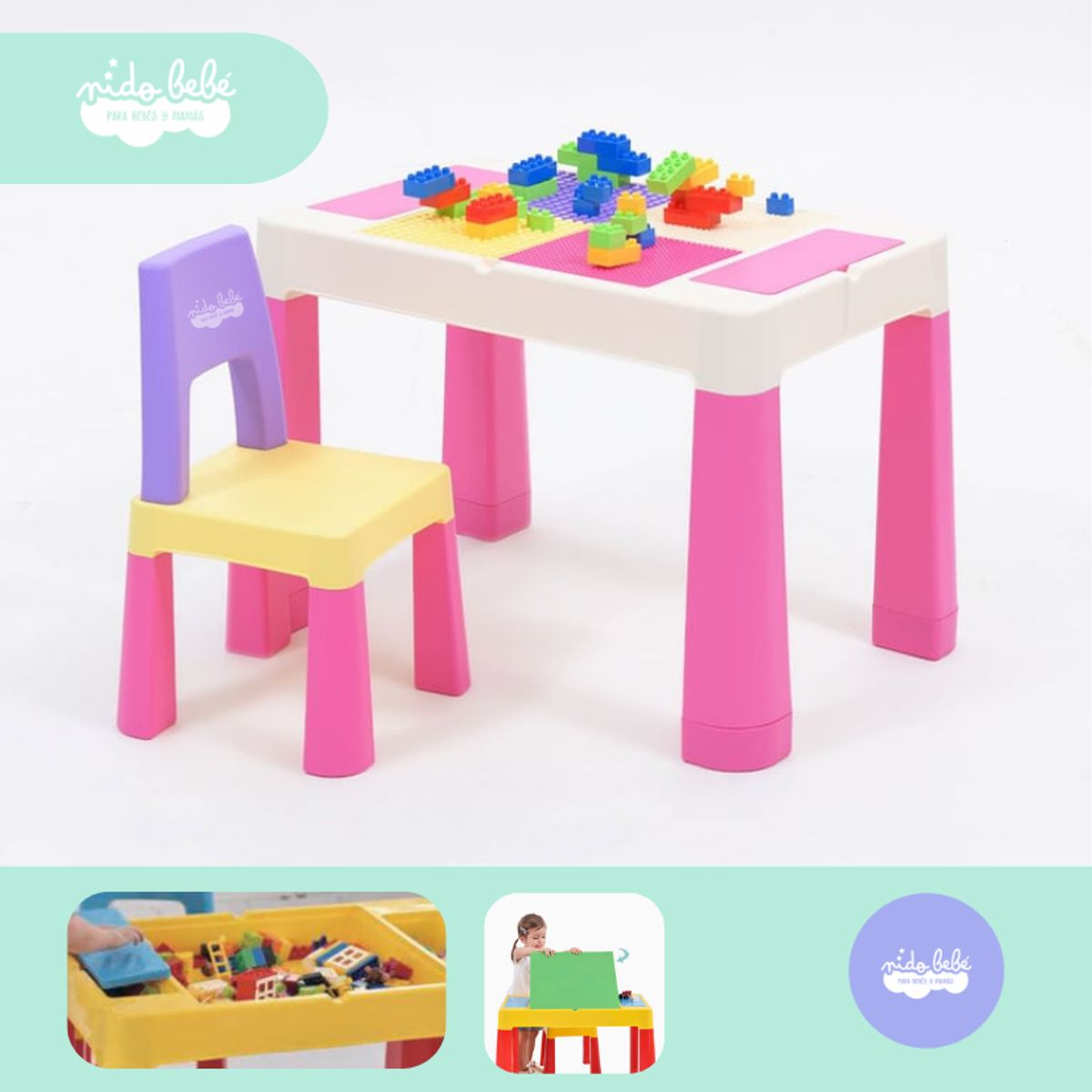 GENERICO - Mesa didactica 2 en 1 para niñas rosa multicolor