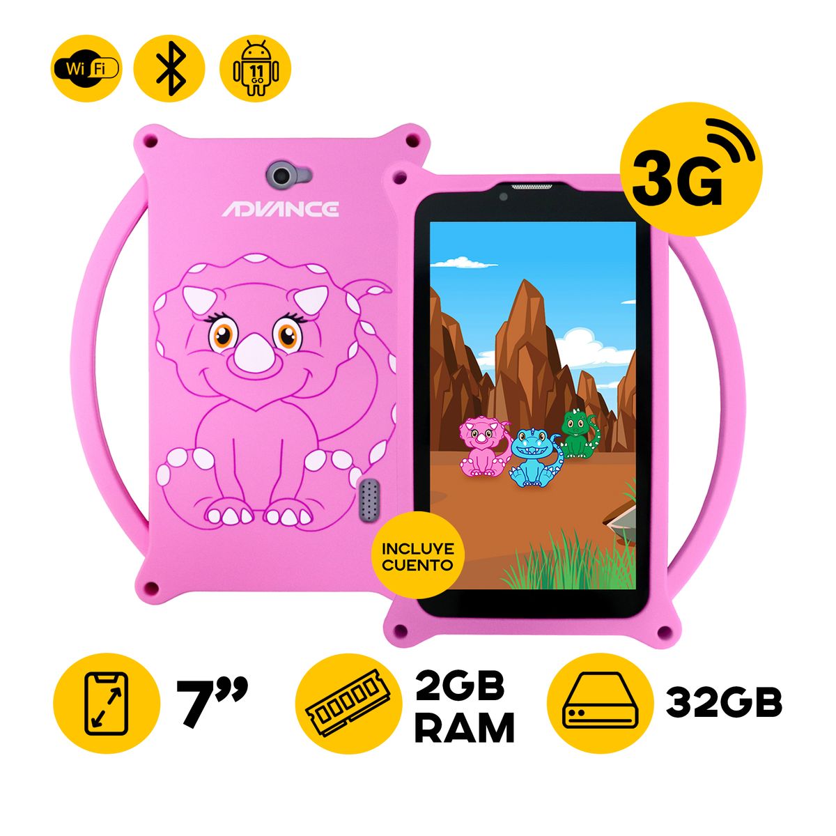ADVANCE - TABLET ADVANCE KIDS TR6955 7 IPS 3G 2GB 32GB + COVER ROSADO