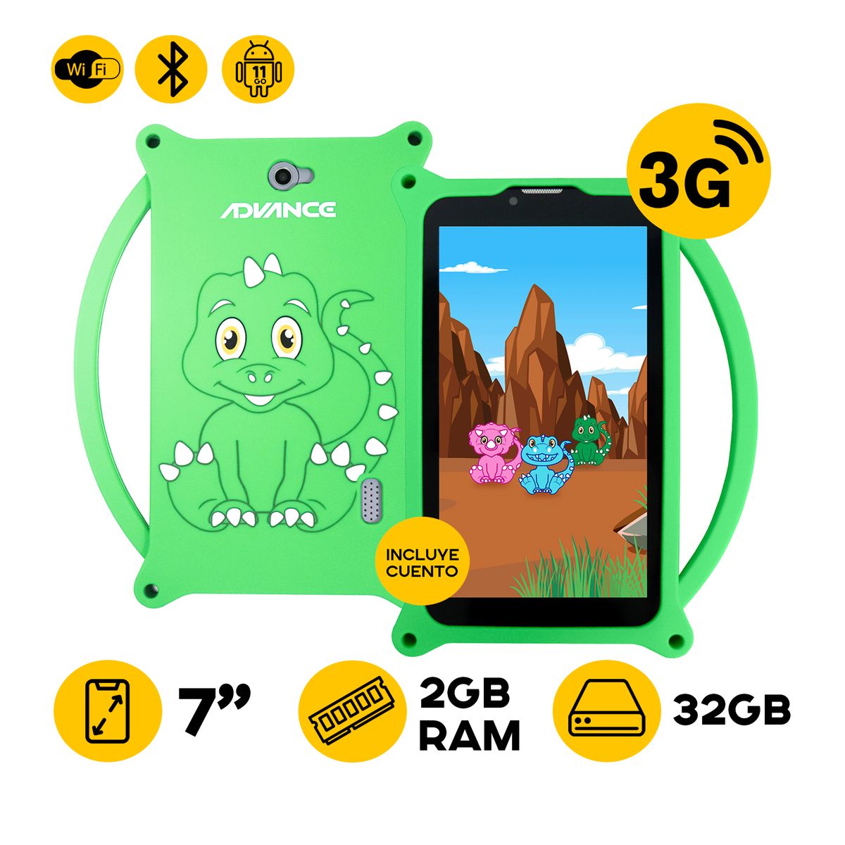 ADVANCE - TABLET ADVANCE KIDS TR6955 7 IPS 3G 2GB 32GB + COVER VERDE
