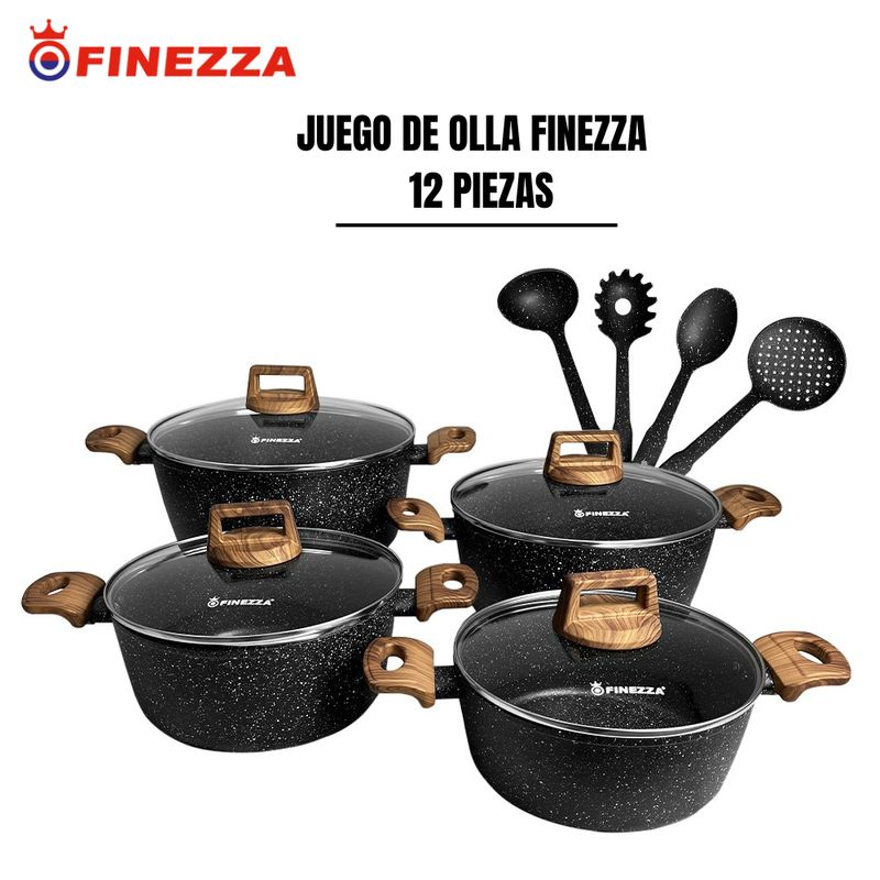 FINEZZA - Juego de Ollas Finezza Antiadherente de 12 Piezas Ultra Granito