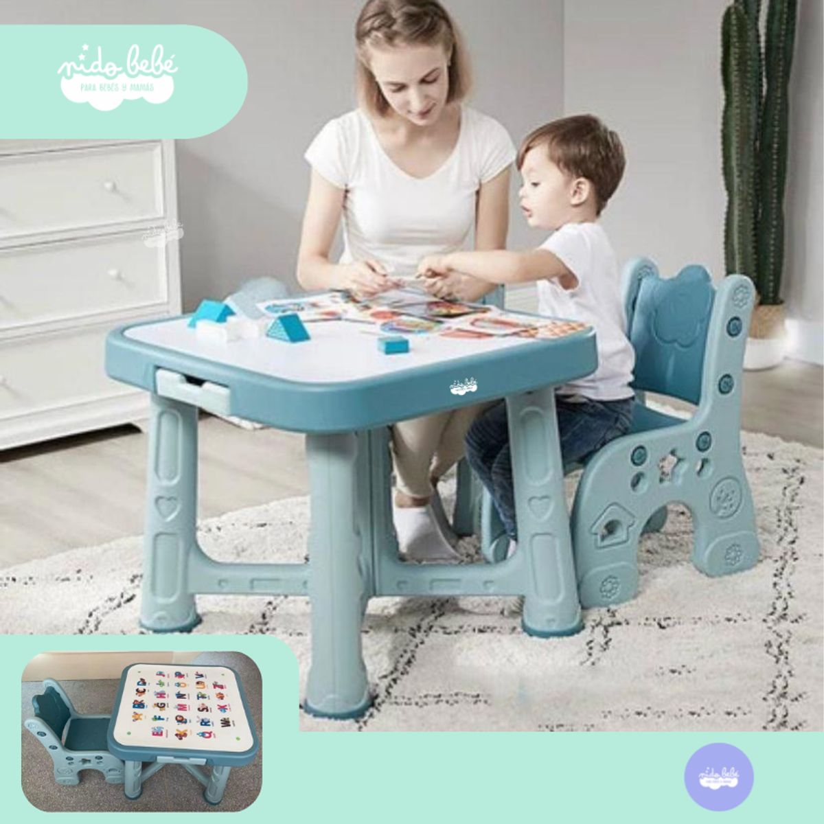 GENERICO - Escritorio 3 en 1 Multifuncional color celeste