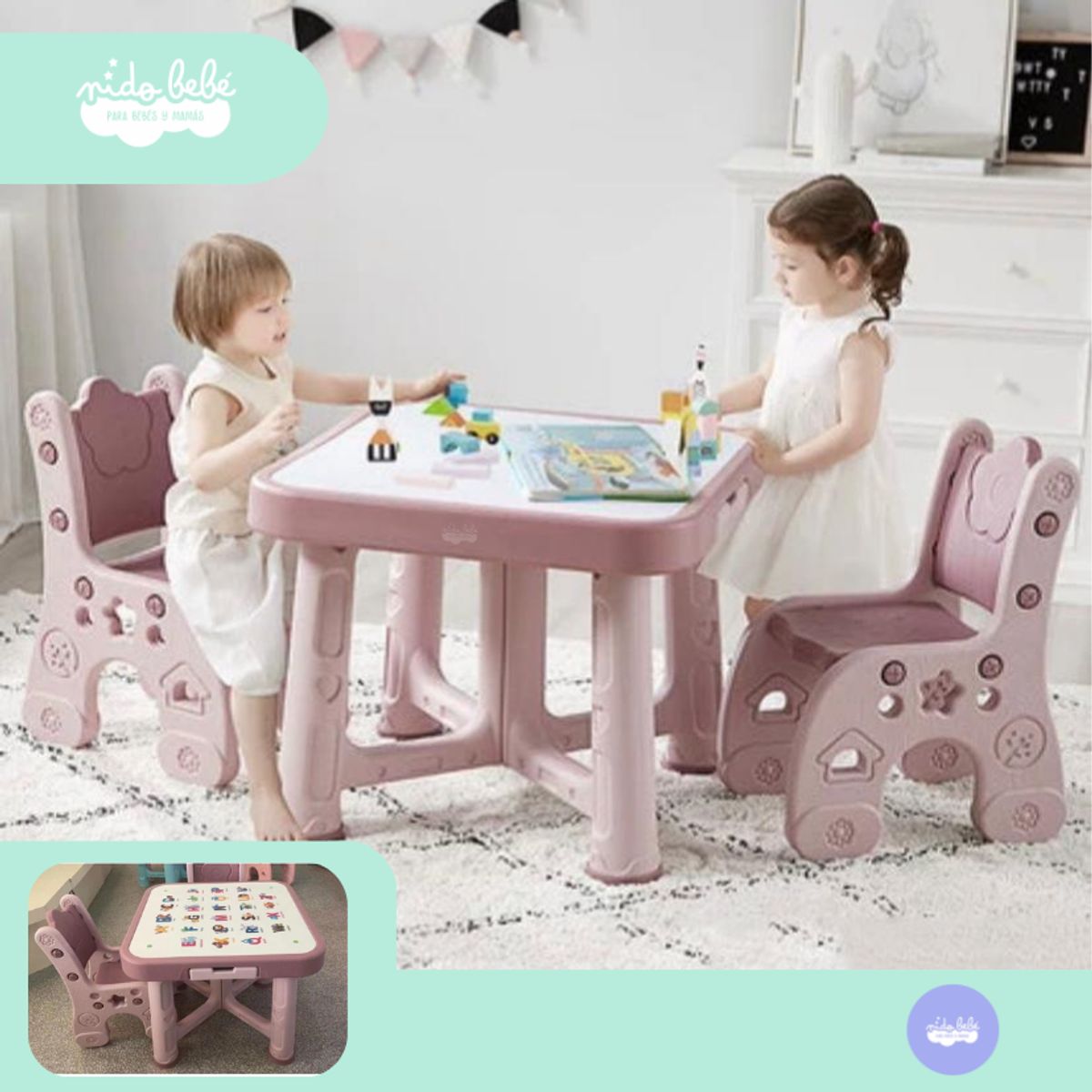 GENERICO - Escritorio 3 en 1 Multifuncional color rosada