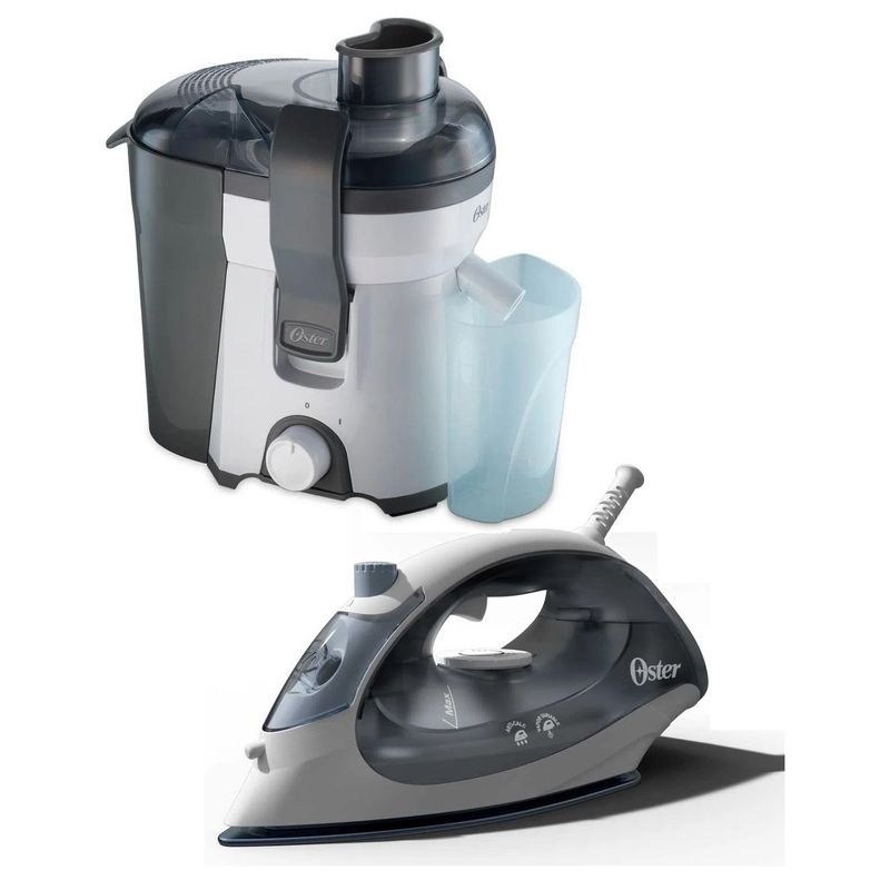 OSTER - Combo Plancha Compact Azul Niebla Oster y Extractor deJugos 400W Blanc