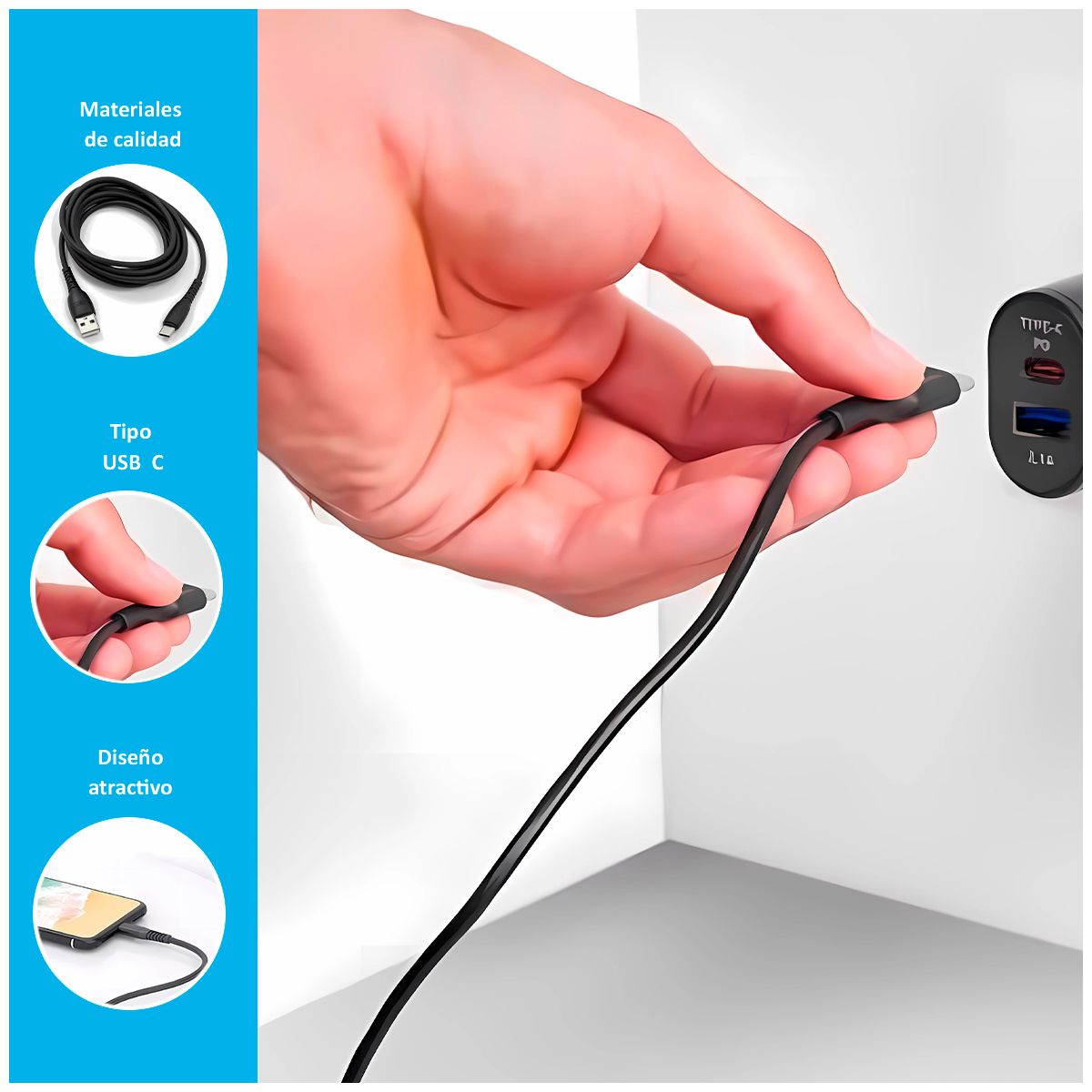 GENERICO - Cable BC-026t de Entrada USB a USB-C de 100cm Blanco