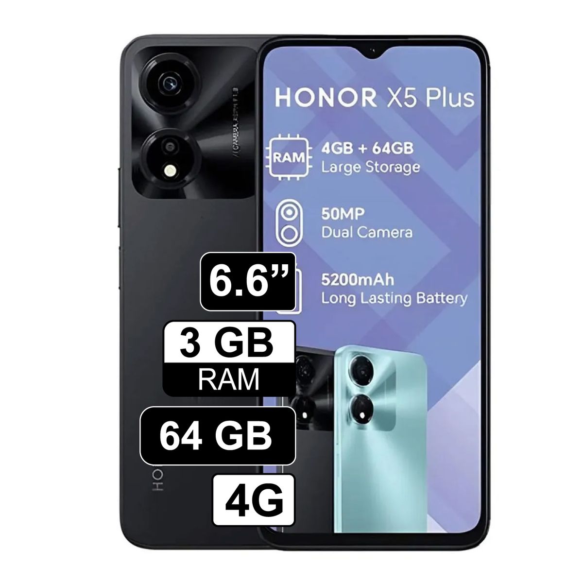 HONOR - Celular Honor X5 Plus 4GB RAM 64GB cámara principal 50MP + 2MP frontal 5MP