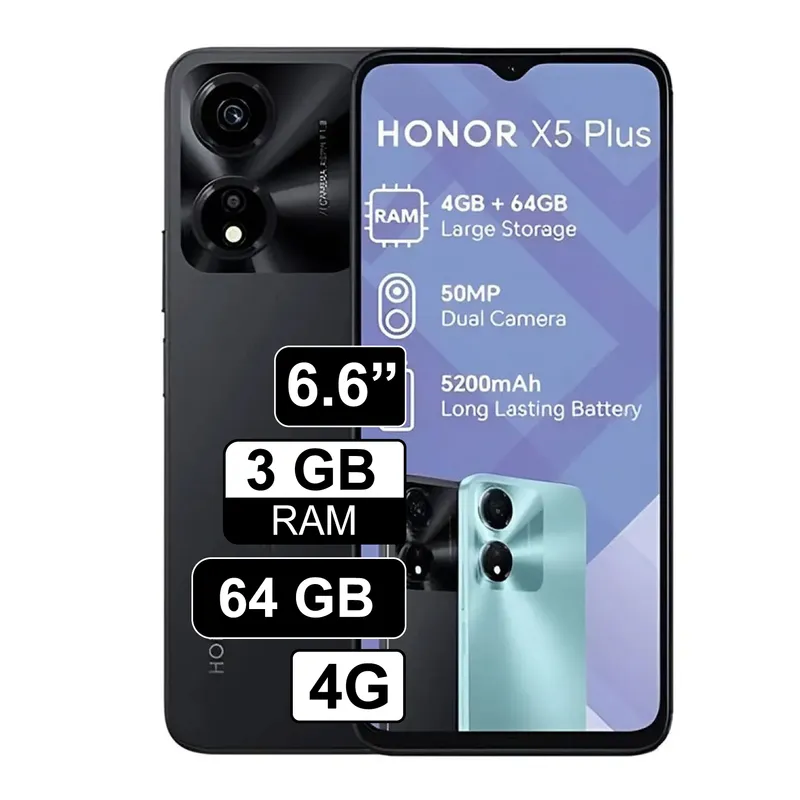 HONOR - Celular Honor X5 Plus 4GB RAM 64GB cámara principal 50MP + 2MP frontal 5MP