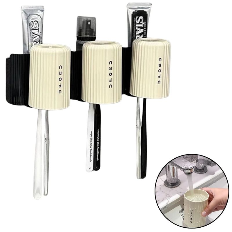ELMEJORPRECIO - Organizador de Baño con 3 Vasos Hueso UFORU