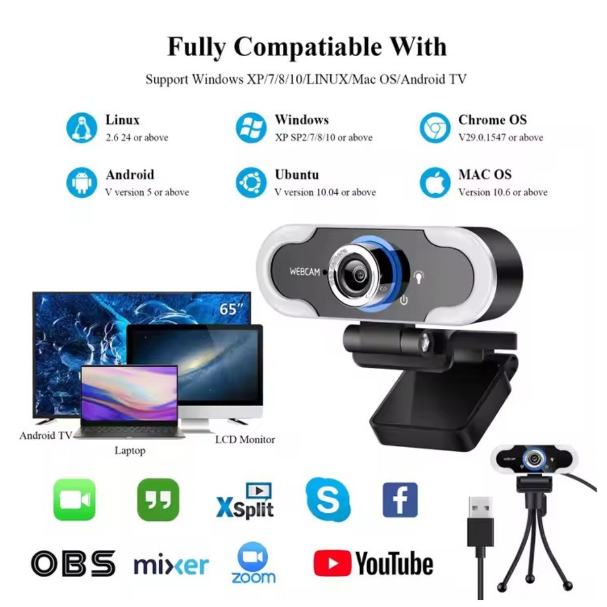 GENERICO - CAMARA WEB  HD 1080P 3 NIVELES DDE BRILLO