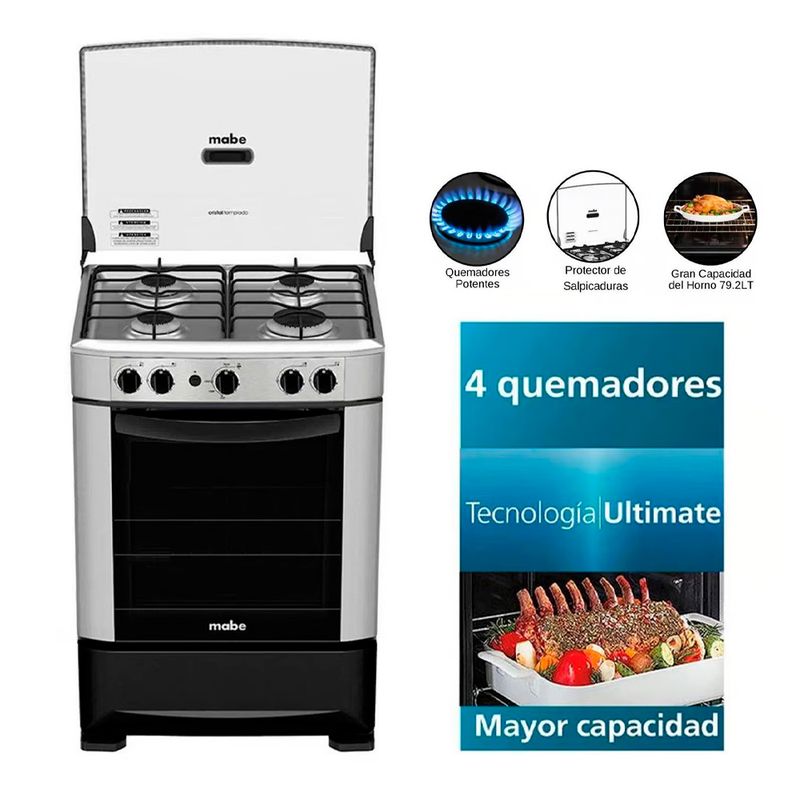 MABE - Cocina a Gas Mabe CMP6014AG1 4 Hornillas con Encendido Electrico - Silver