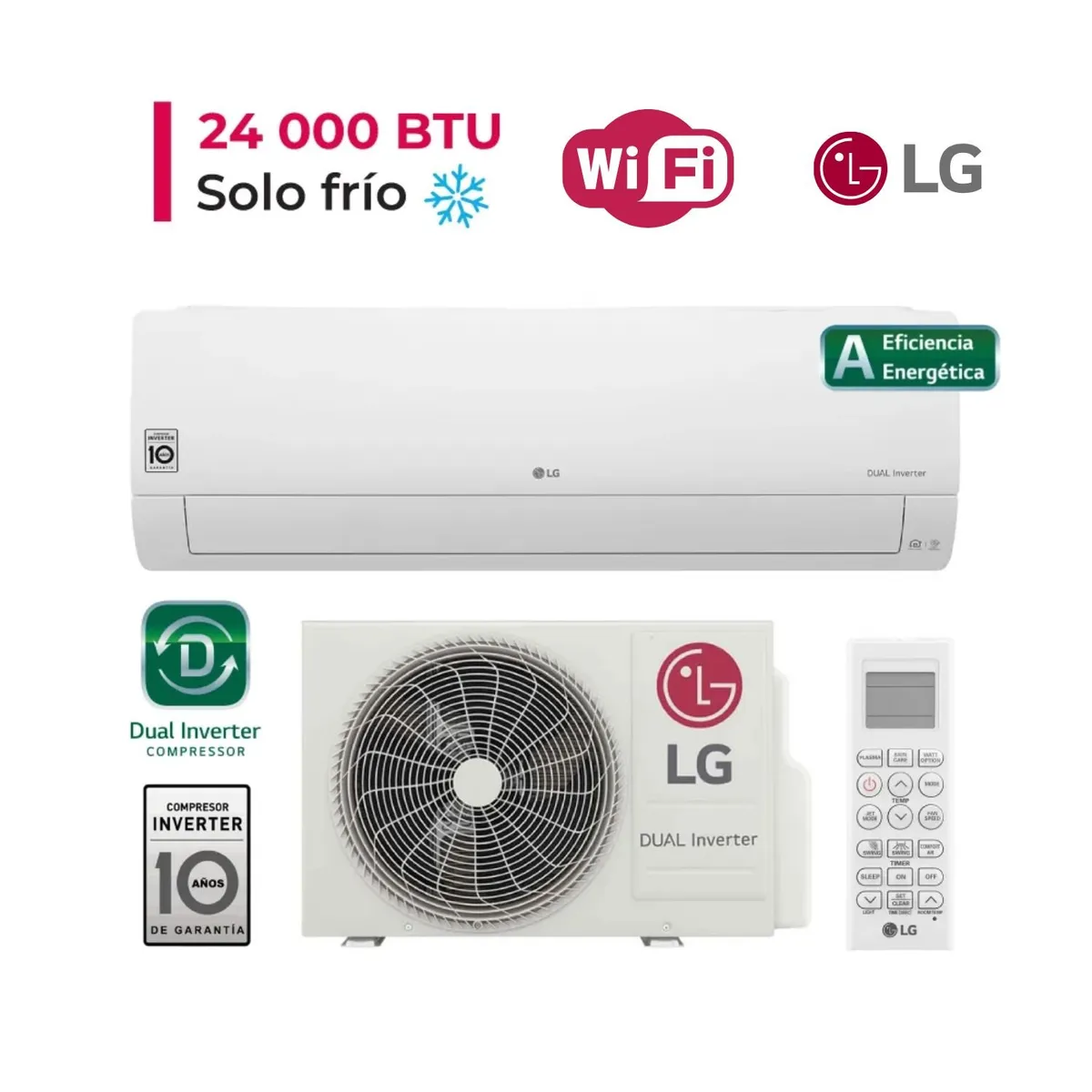 LG - DUALCOOL Aire Acondicionado Inverter 24000 BTU Función solo frío