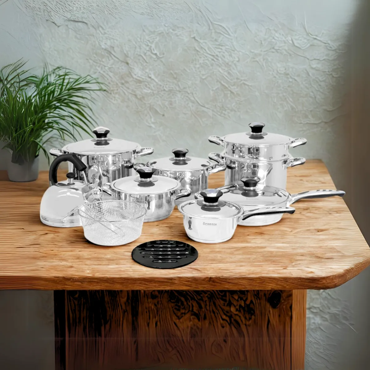 FINEZZA - Juego de Ollas de 18 Piezas FINEZZA de Acero Inoxidable FZ-2018LX