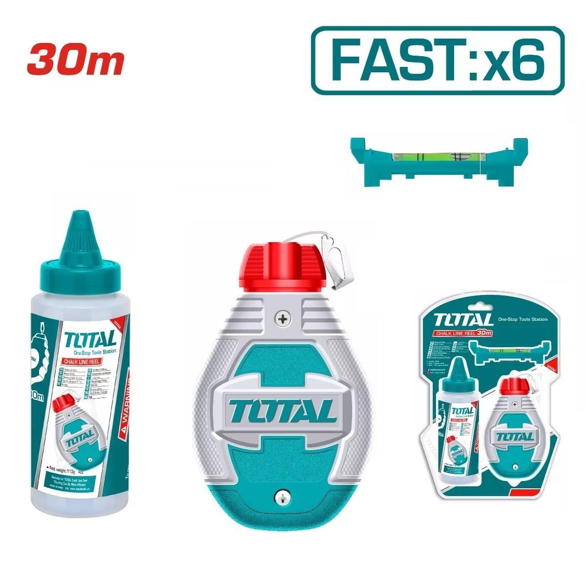 TOTAL TOOLS - Tiralíneas Mas Tiza Con Nivel 30mt-THT666301