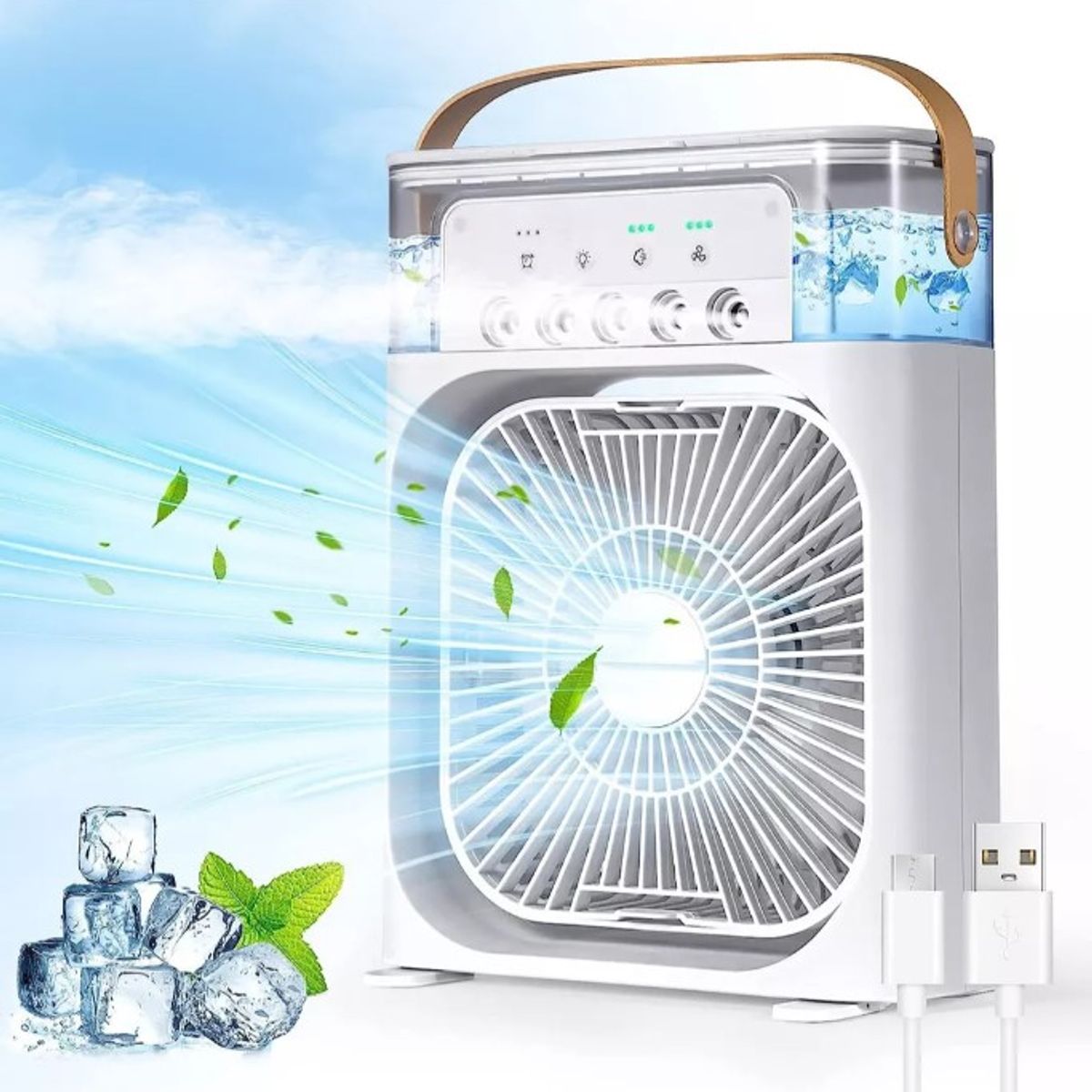 GENERICO - Ventilador De Escritorio y Humificador Con Luz Led 3 En 1  Blanco