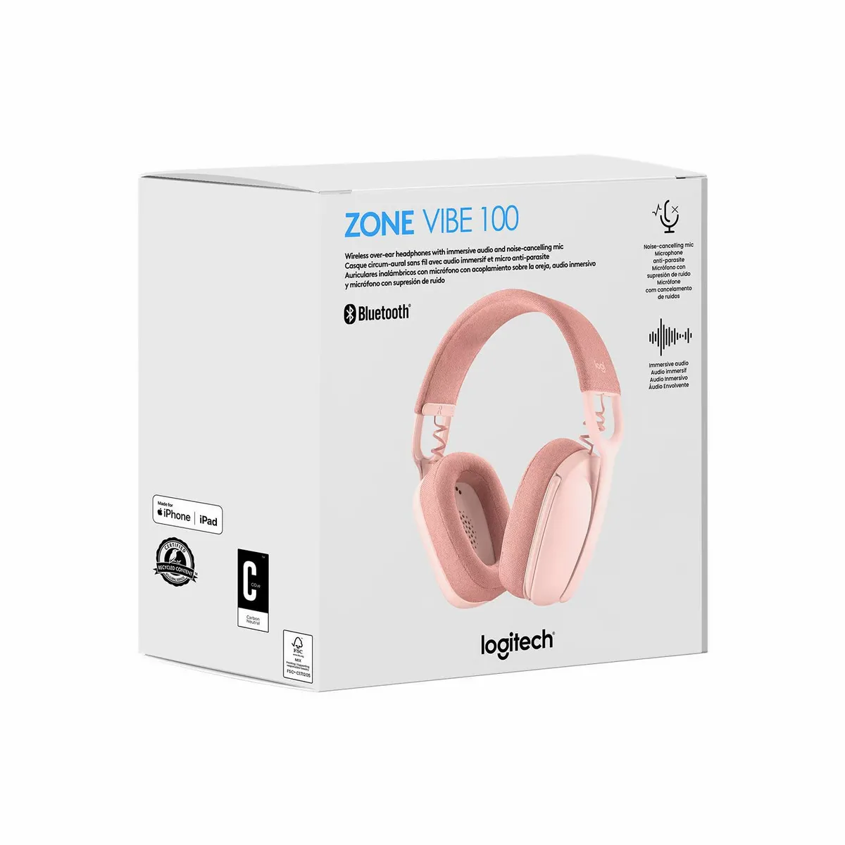 LOGITECH - AUDIFONO C/MICROF. LOGITECH ZONE VIBE 100 BLUETOOTH ROSE (981-001223)
