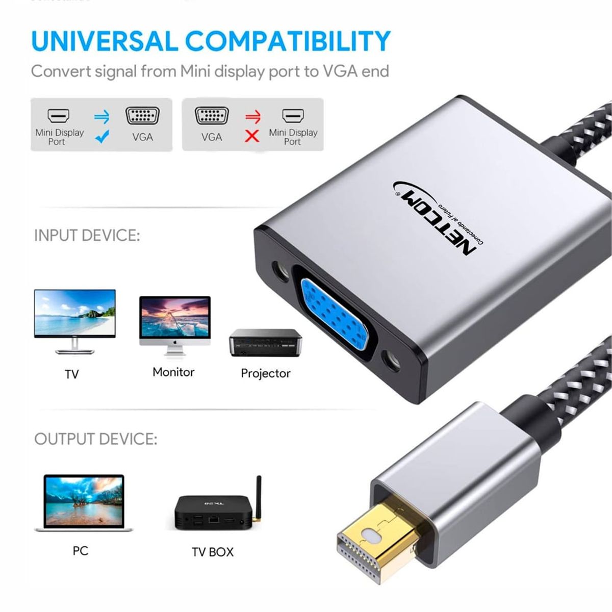 NETCOM - Adaptador Convertidor Mini DisplayPort a Vga NETCOM Premium Dp a Vga