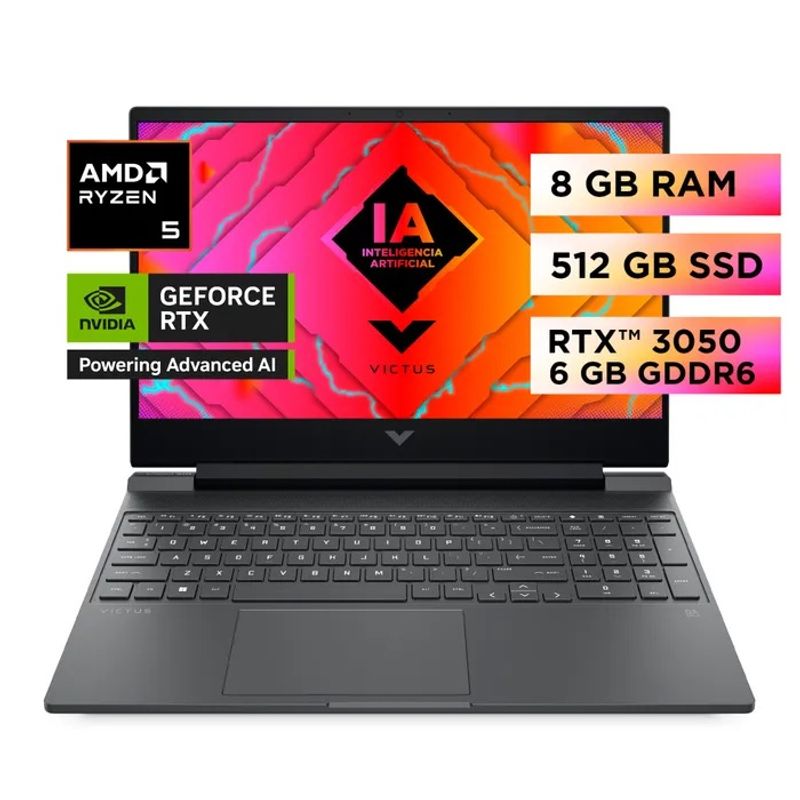 HP - Laptop HP Victus Gaming AMD Ryzen 5-8645HS 8Gbb Ram 512 Ssd NVIDIA GeForce RTX 3050 15.6" Windows 11