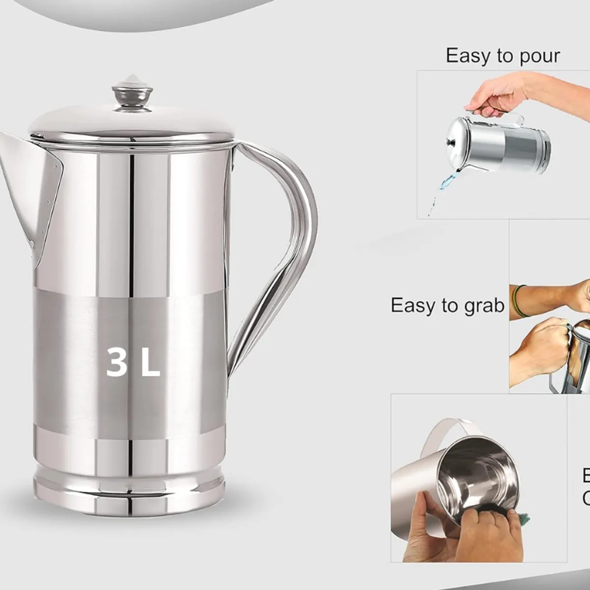 GENERICO - Jarra de agua de acero inoxidable 3 L