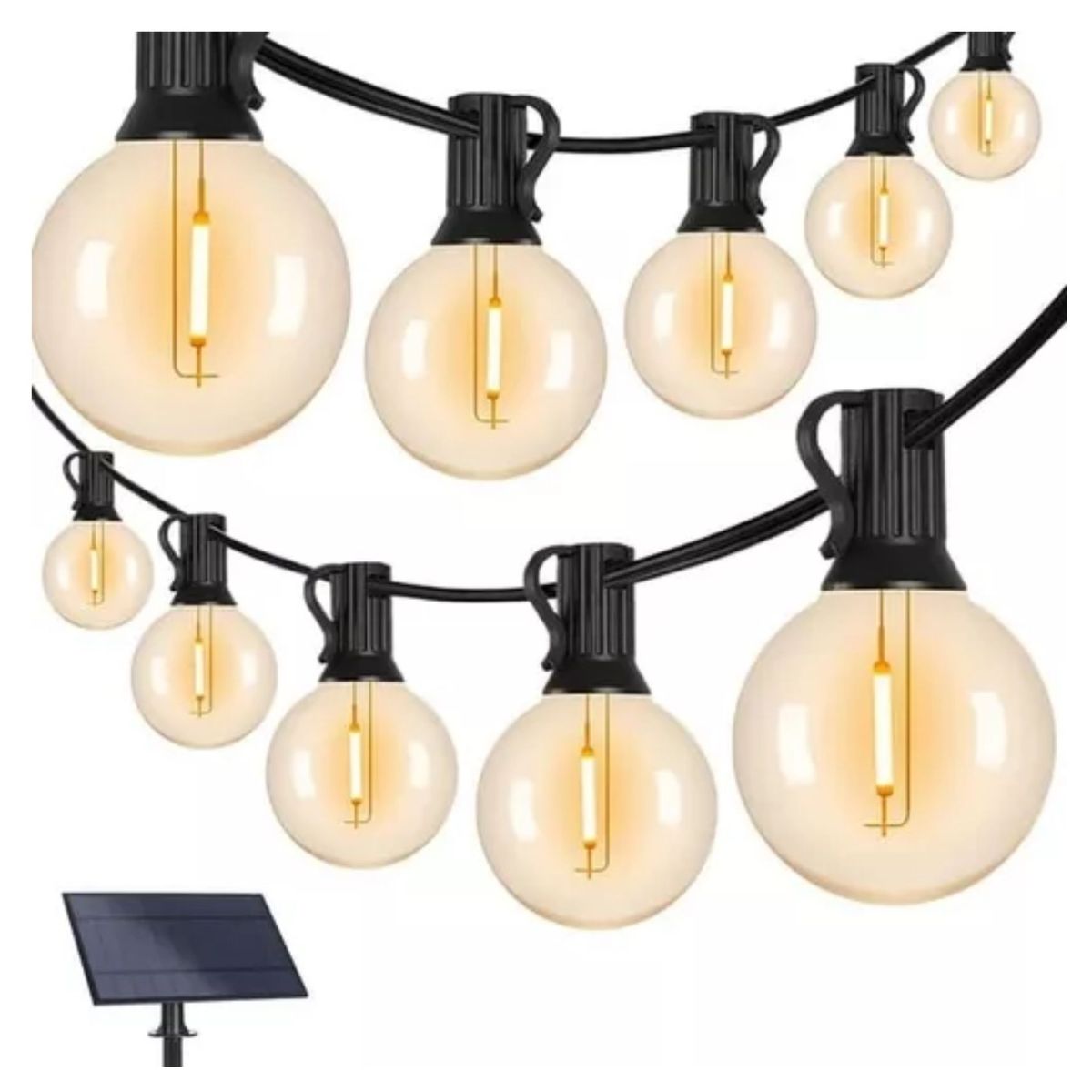 SEISA - Guirnalda Vintage Para Exterior - Carga Solar - 25 focos en 15 metros