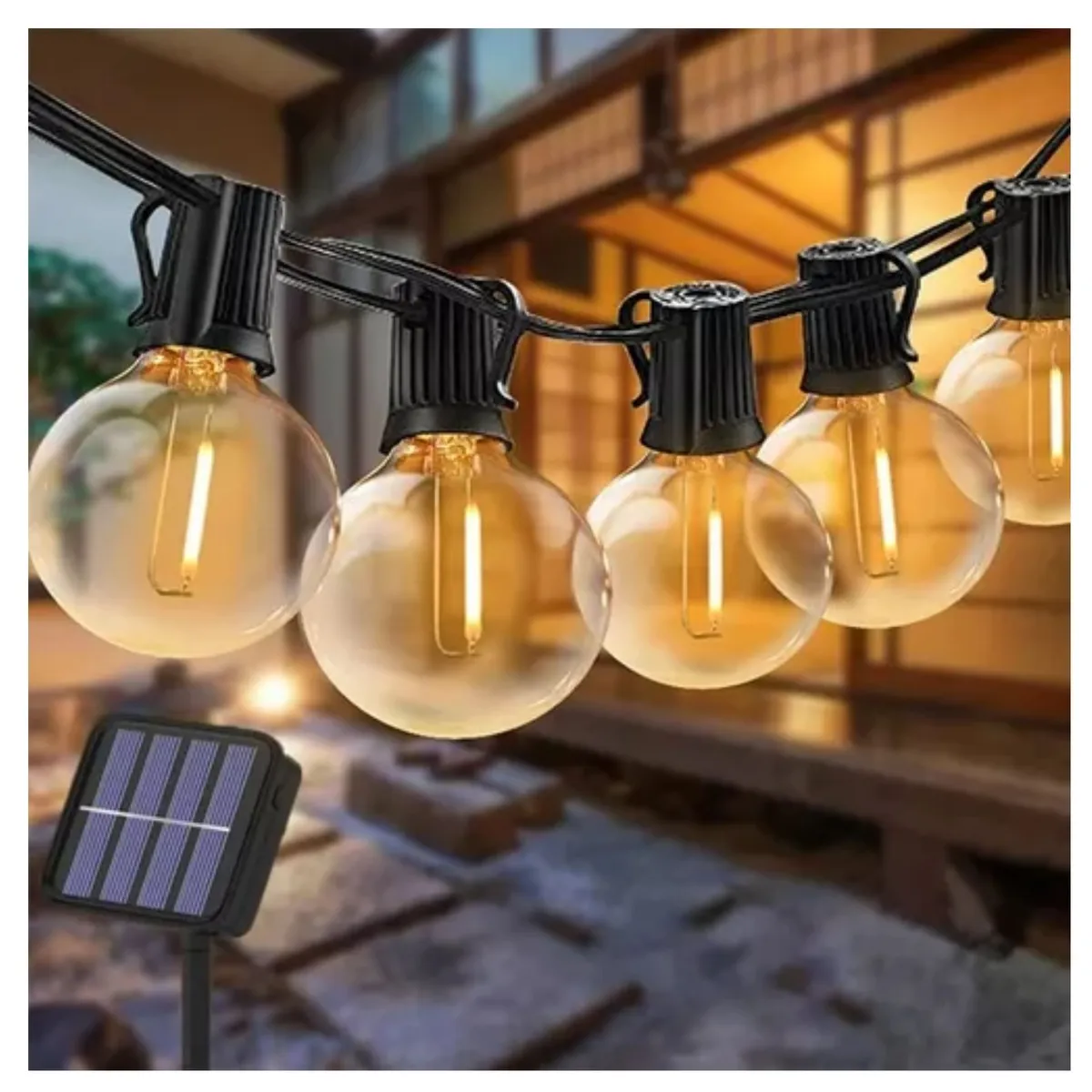 SEISA - Guirnalda Vintage Para Exterior - Carga Solar - 25 focos en 15 metros