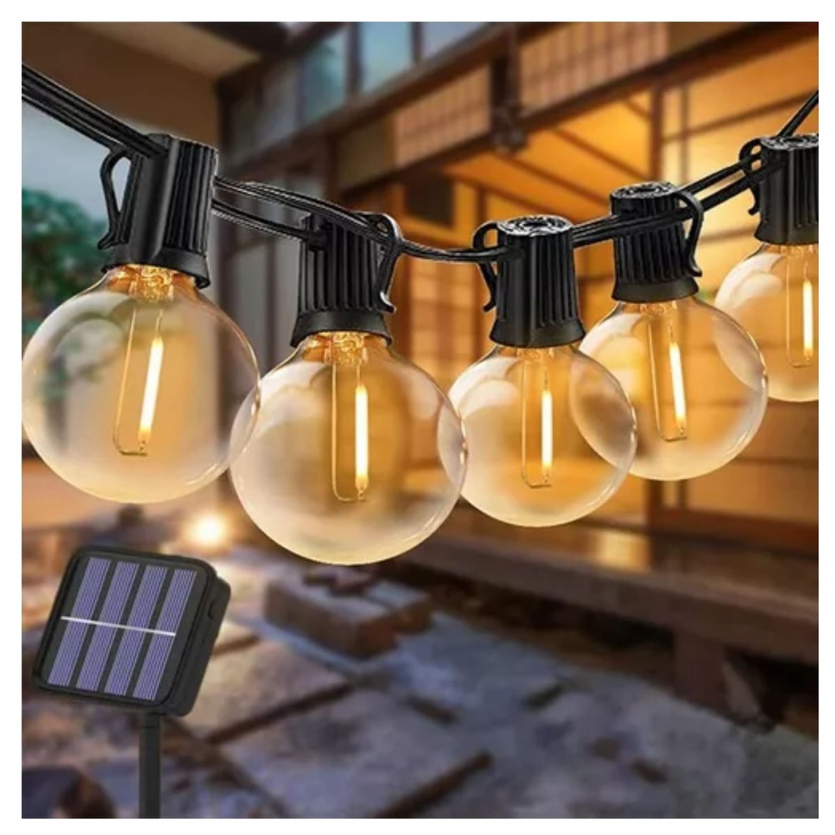 SEISA - Guirnalda Vintage Para Exterior - Carga Solar - 25 focos en 15 metros