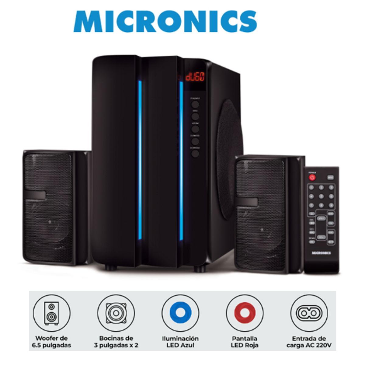 MICRONICS - Sistema De Audio INFINITY 6 MIC S7601 LED SD+USB FM MICRONICS