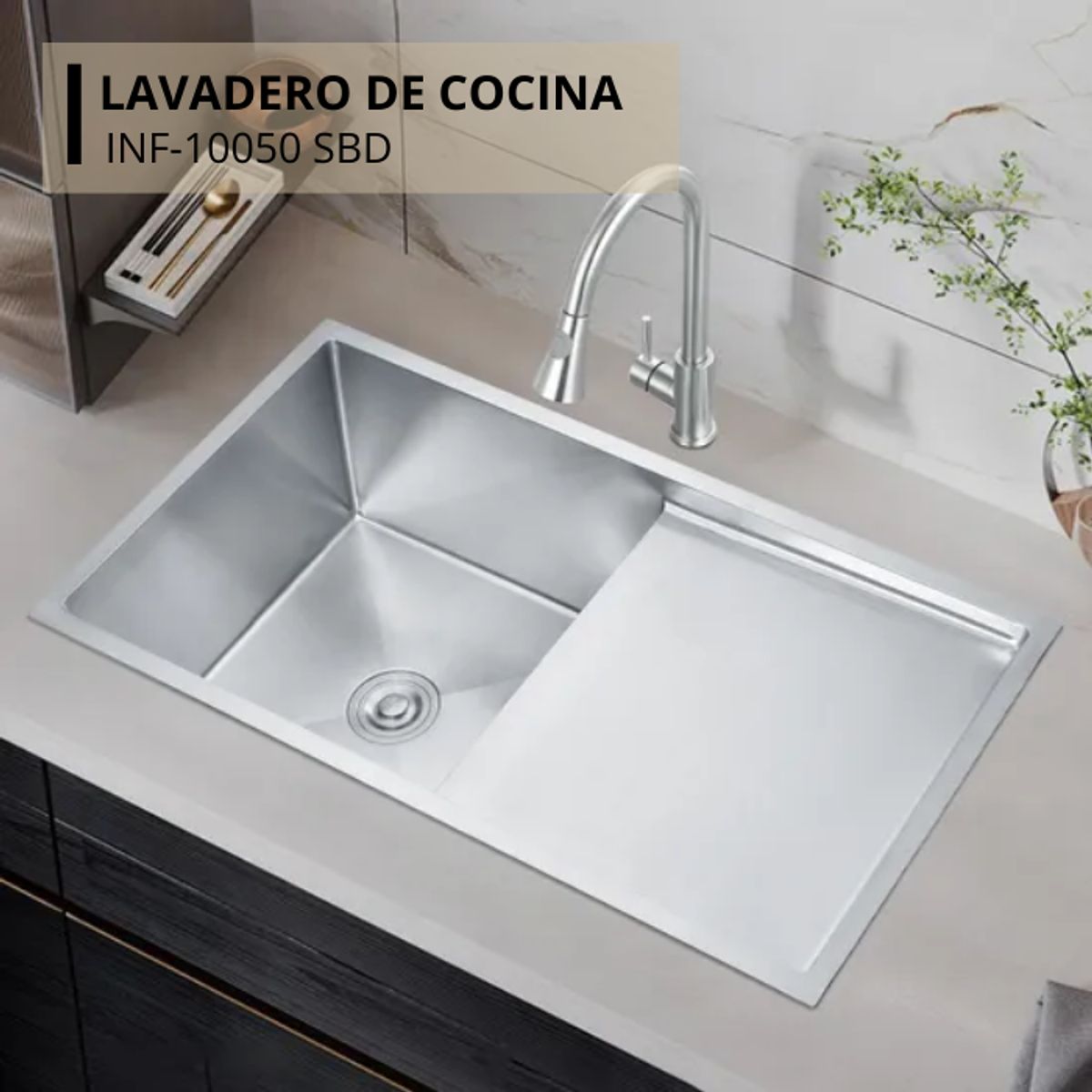 FRATELLI - LAVADERO DE COCINA  ACERO CON ESCURRIDERO SATINADO INF-10050 SBD