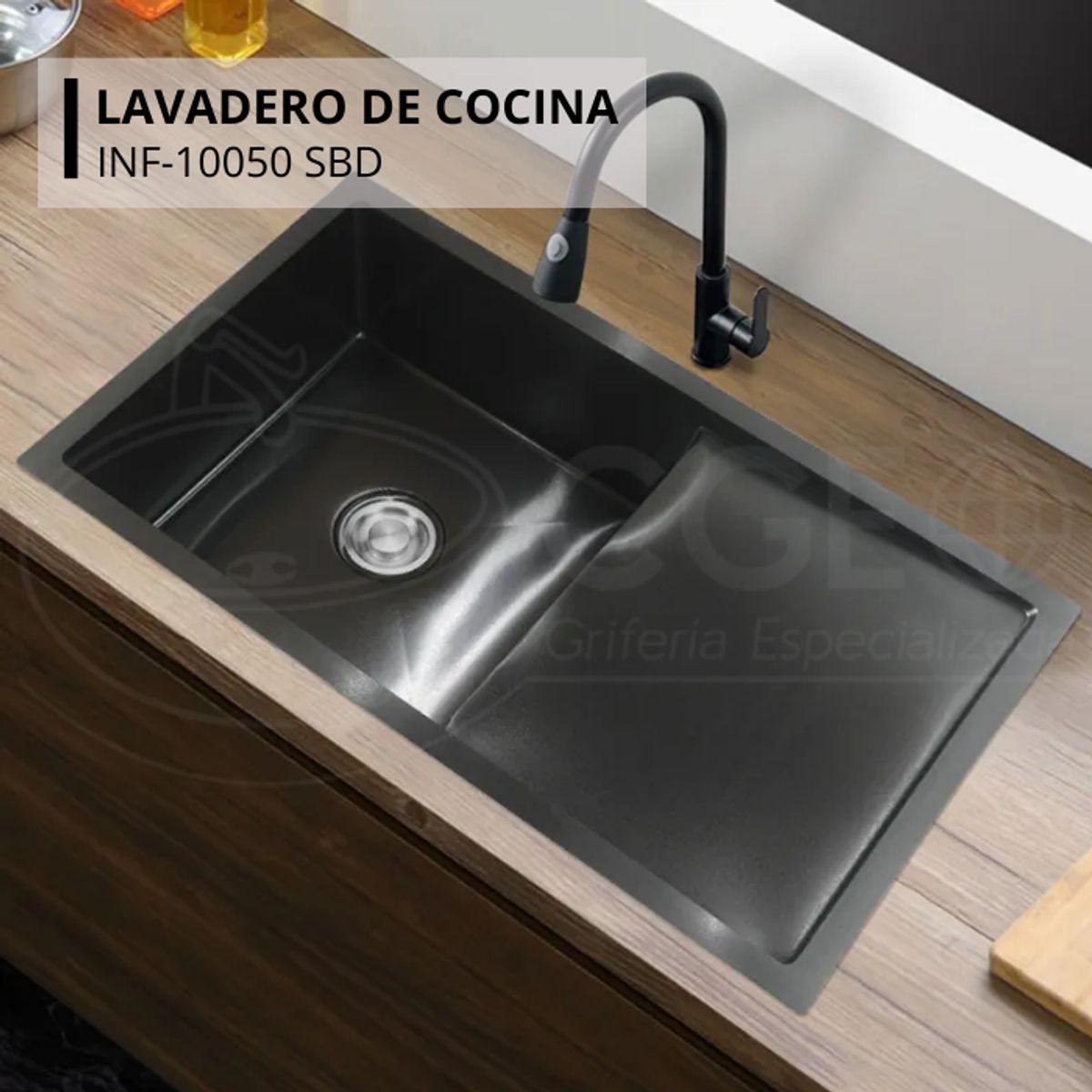 FRATELLI - LAVADERO DE COCINA  ACERO CON ESCURRIDERO NEGRO INF-10050 SBD