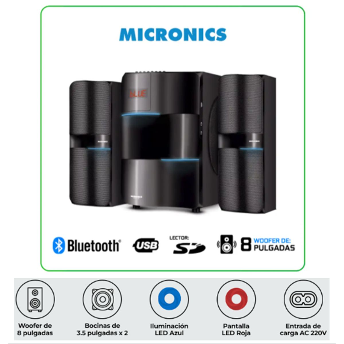 MICRONICS - Sistema De Audio INFINITY 8 MIC S7801 BT FMSD+USB RC MICRONICS