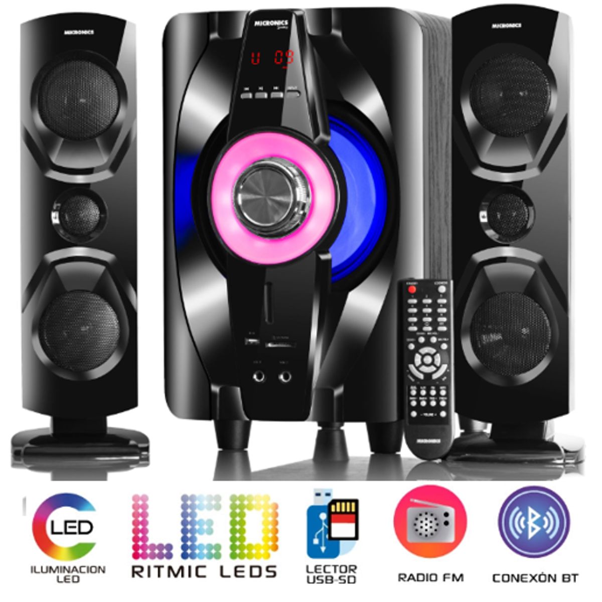 MICRONICS - Sistema De Audio SHELBY MIC S7011BT RITMIC LED KTV FM SD+USB MICRONICS