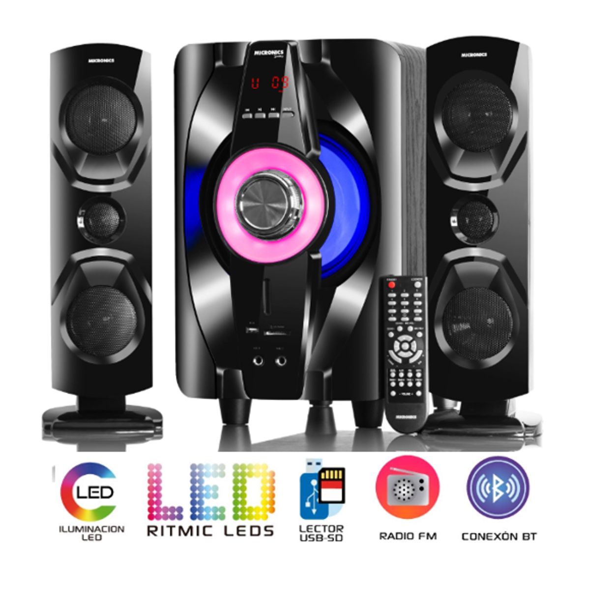 MICRONICS - Sistema De Audio SHELBY MIC S7011BT RITMIC LED KTV FM SD+USB MICRONICS