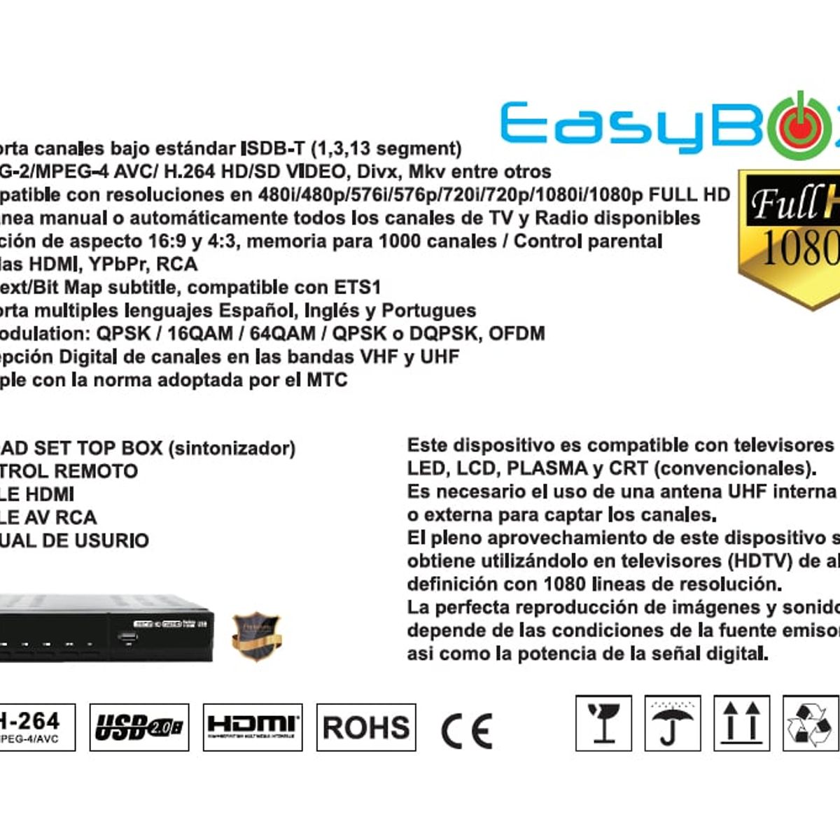 B BOX - Decodificador Sintonizador De Televisión HD EASYBOX T710