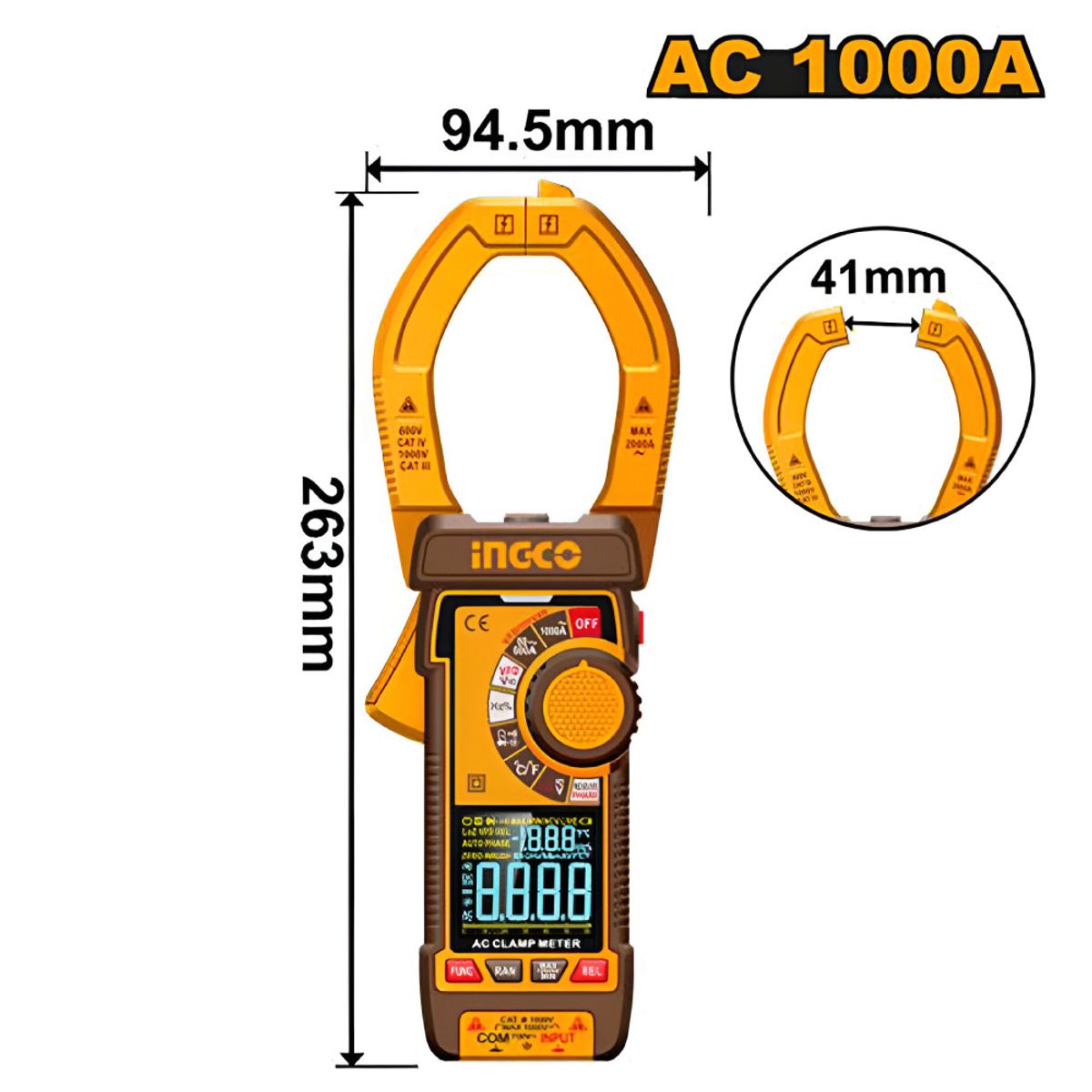 INGCO TOOLS - PINZA AMPERIMÉTRICA DIGITAL INGCO AC 1000A 6000 RECUENTOS DCM610001