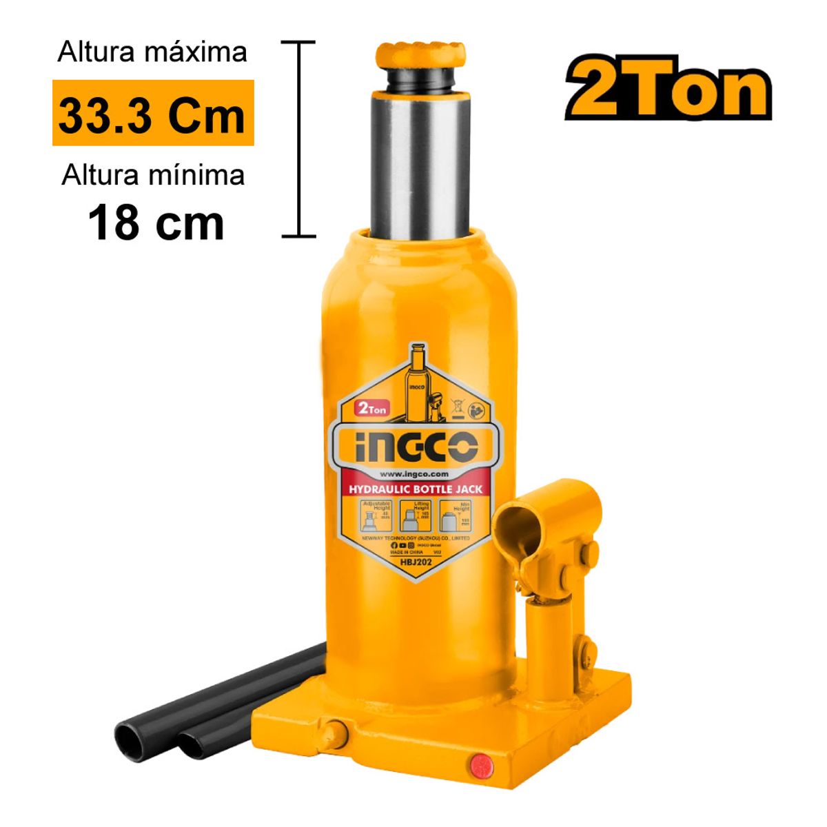 INGCO TOOLS - GATA HIDRÁULICA TIPO BOTELLA 2 TONELADAS INGCO HBJ202