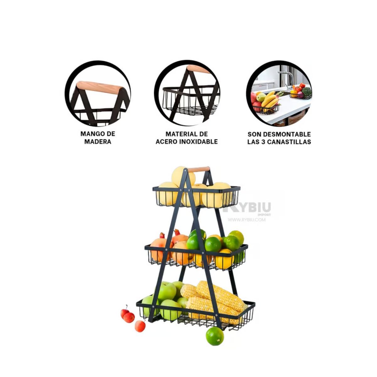 GENERICO - CESTA PARA FRUTA Y VERDURAS 2 NIVELES PREMIUM