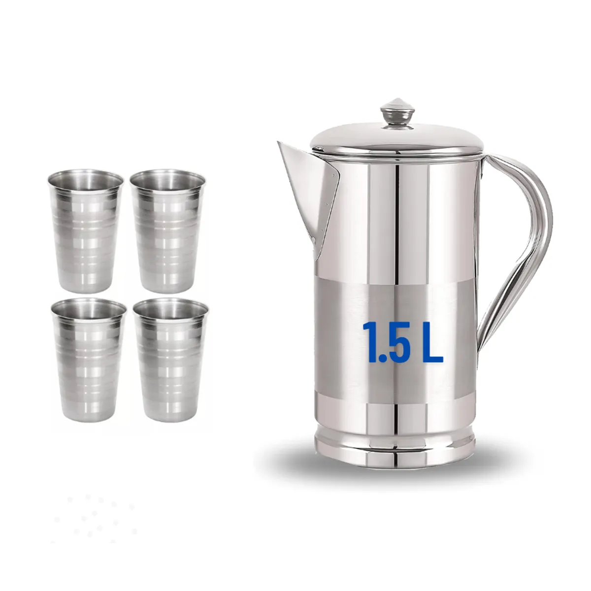 GENERICO - Jarra de agua de acero inoxidable  1.5 L + 4 vasos