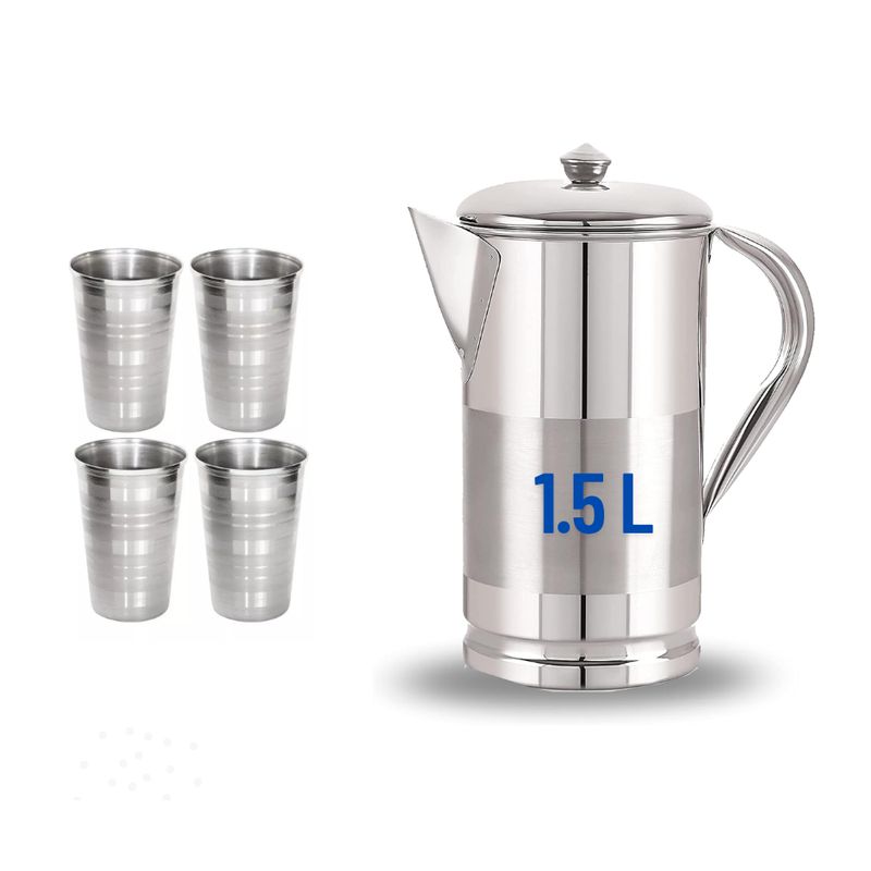 GENERICO - Jarra de agua de acero inoxidable  1.5 L + 4 vasos